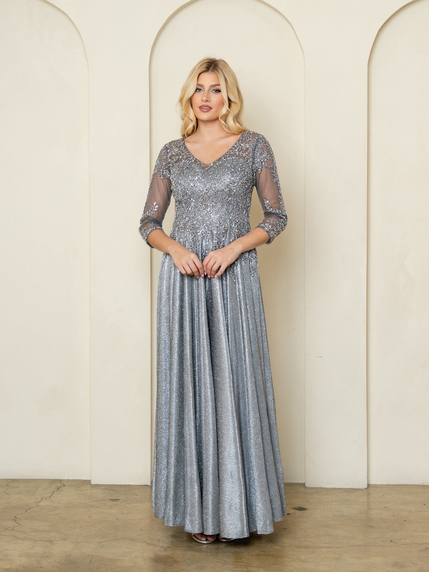 Mother of the Bride Dresses Glitter Long Formal Beaded Mother of the Bride Dress Charcoal