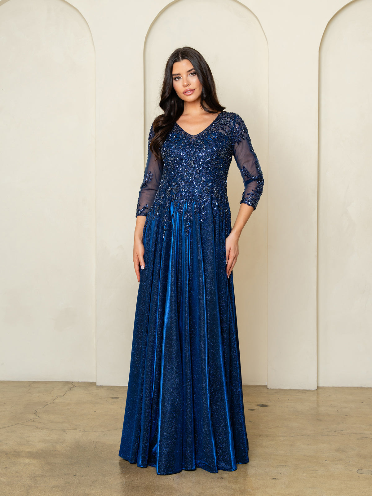 Mother of the Bride Dresses Glitter Long Formal Beaded Mother of the Bride Dress Navy