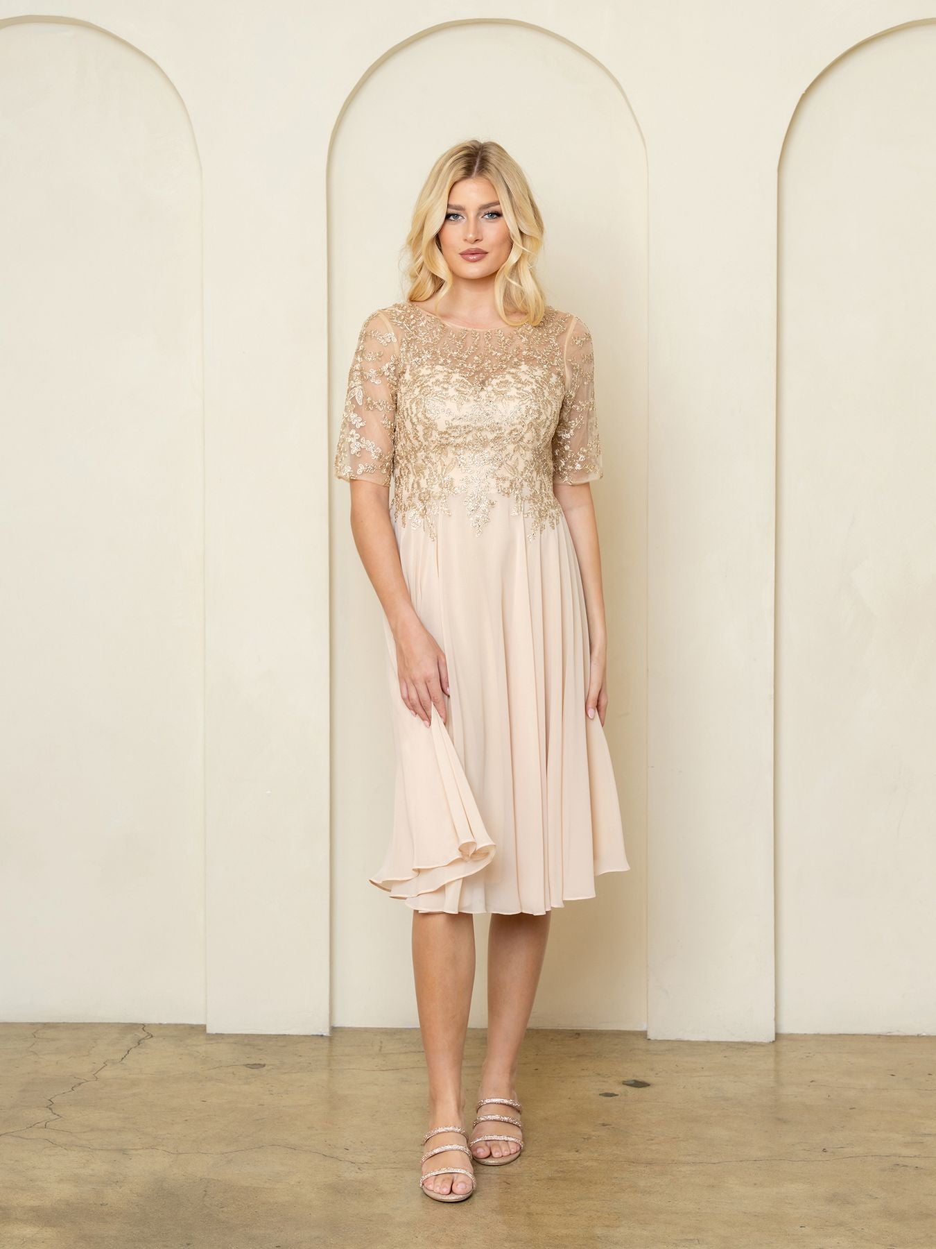 Cocktail Dresses Short A Line Pleated Lace Cocktail Dress Eva Fashion 5304 Champagne