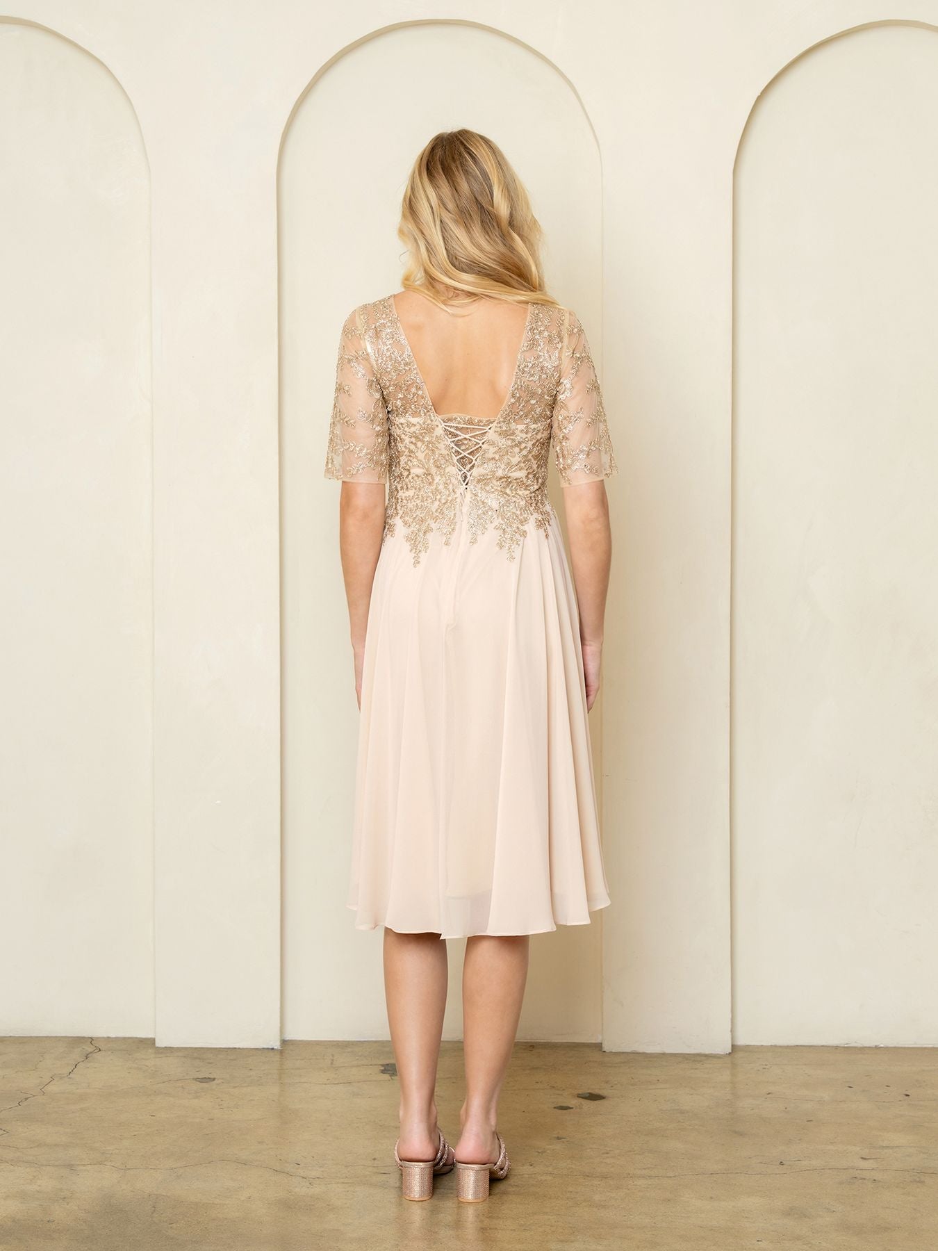 Cocktail Dresses Short A Line Pleated Lace Cocktail Dress Eva Fashion 5304 Champagne