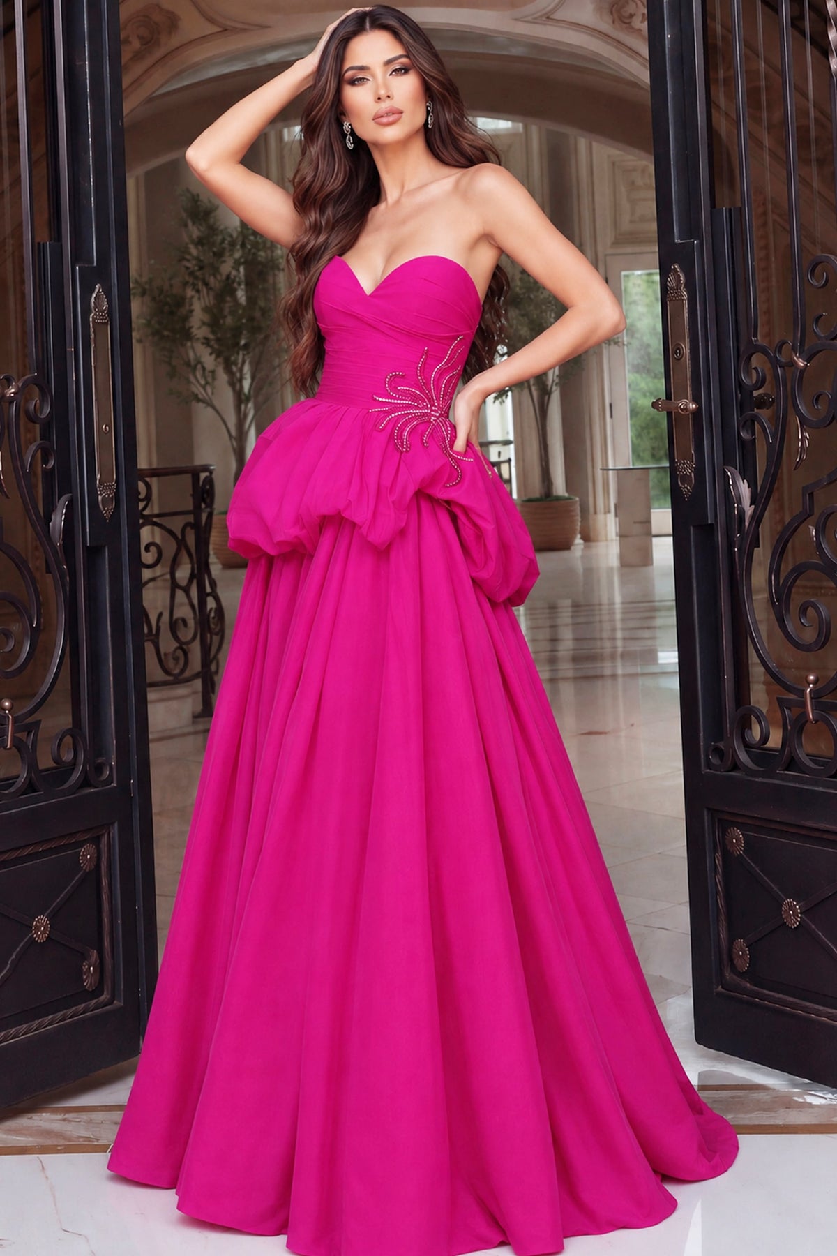 Strapless Curved Neck Floor-Length Chiffon Occasion Ball Gown Jovani 53141