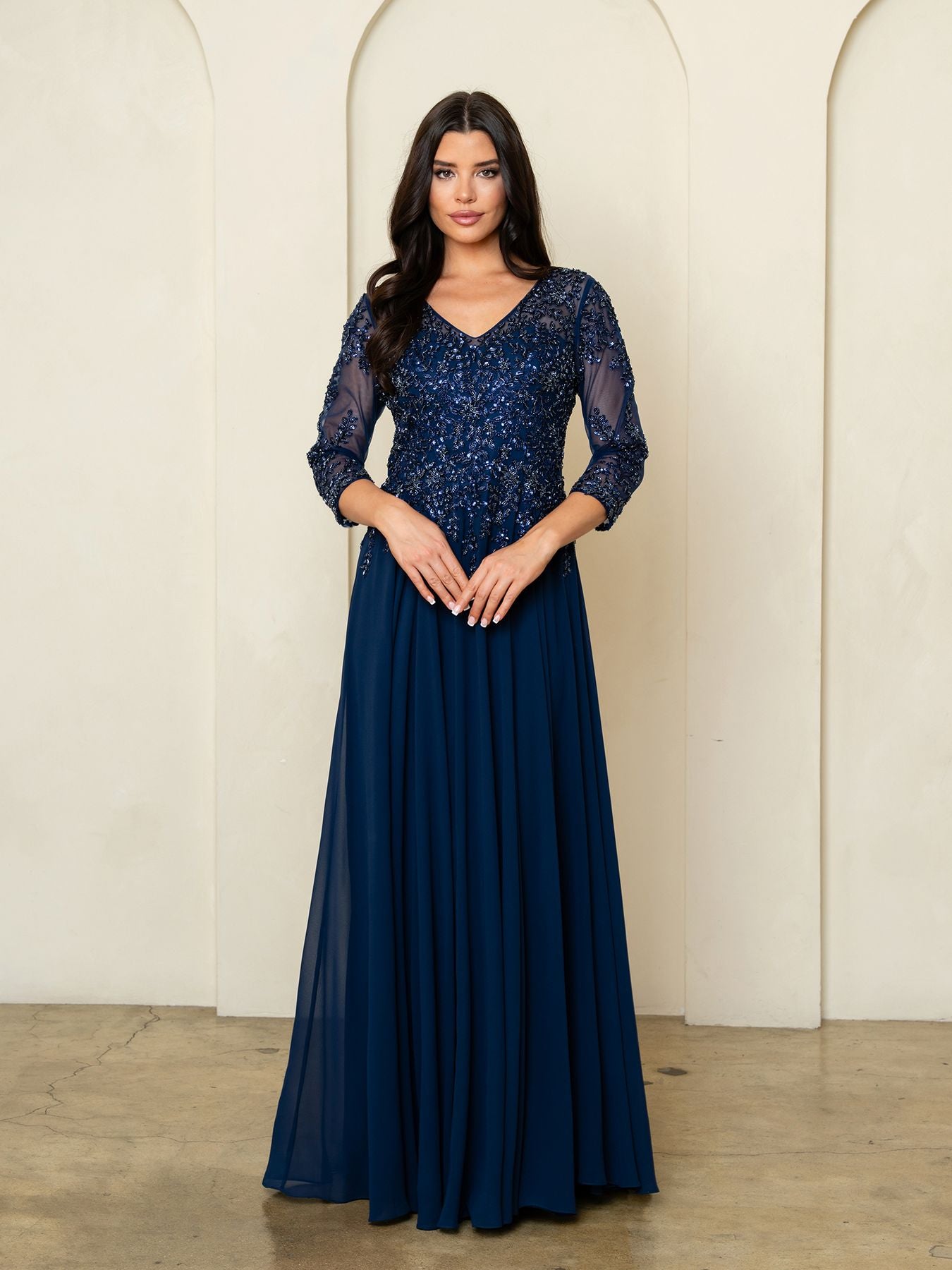 Mother of the Bride Dresses Long Formal Beaded Mother of the Bride Dress Eva Fashion 5314 Navy