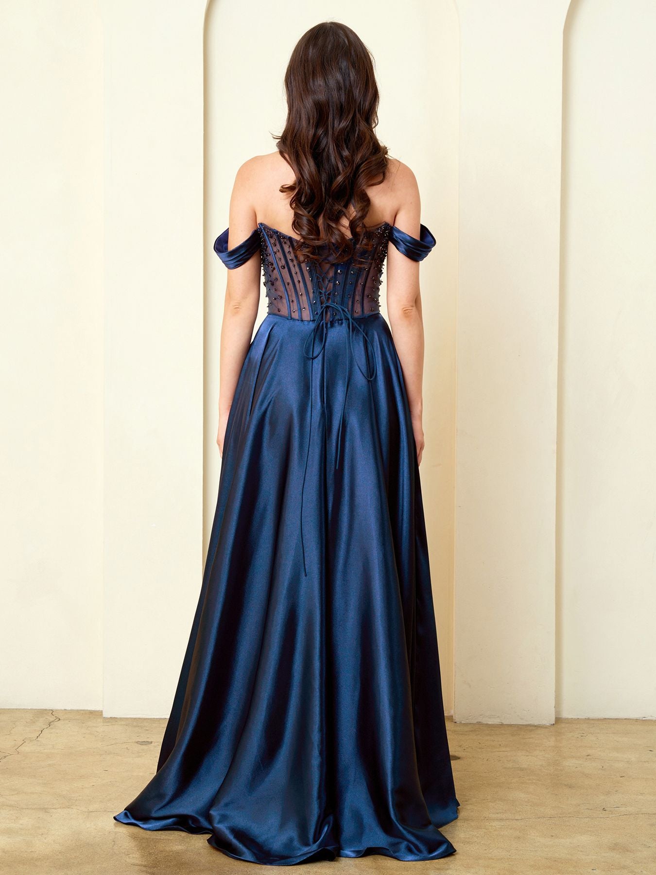 Prom Dresses Long Corset A Line Formal Beaded Prom Dress Eva Fashion 5315 Navy