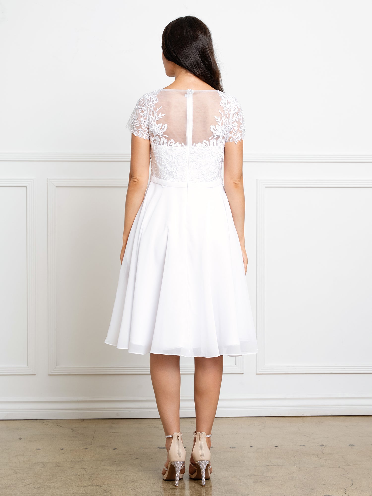 Illusion Tea-Length Chiffon Wedding Dress A-Line Eva Fashion 5319