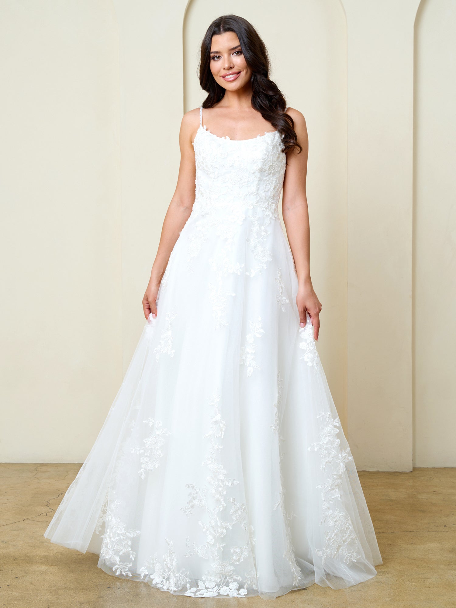 Spaghetti Strap Long Lace Wedding Dress by Eva Fashion 5320 in Off White