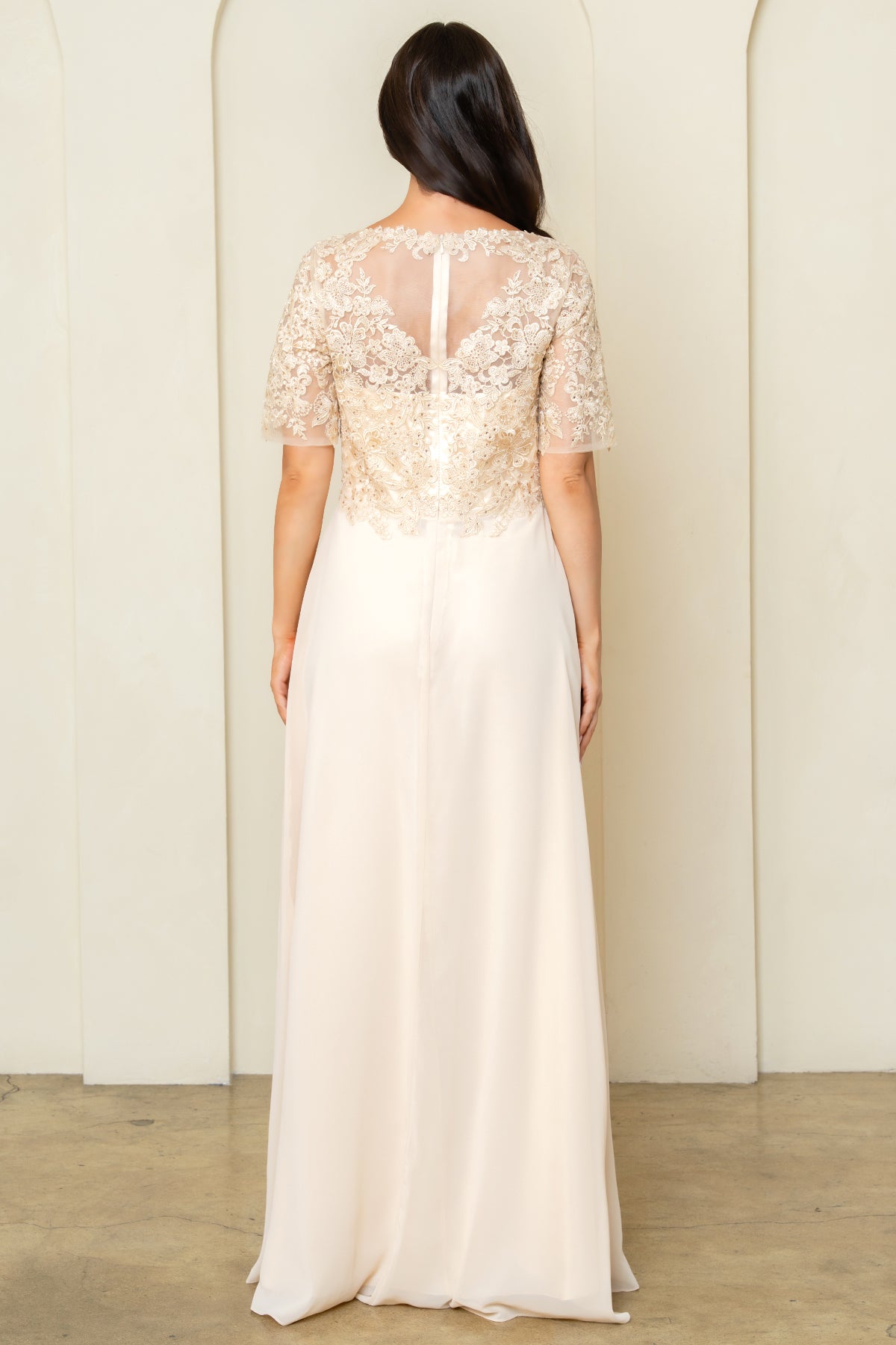 V-Neck Long Chiffon Mother of the Bride Dress by Eva Fashion 5322 in Champagne