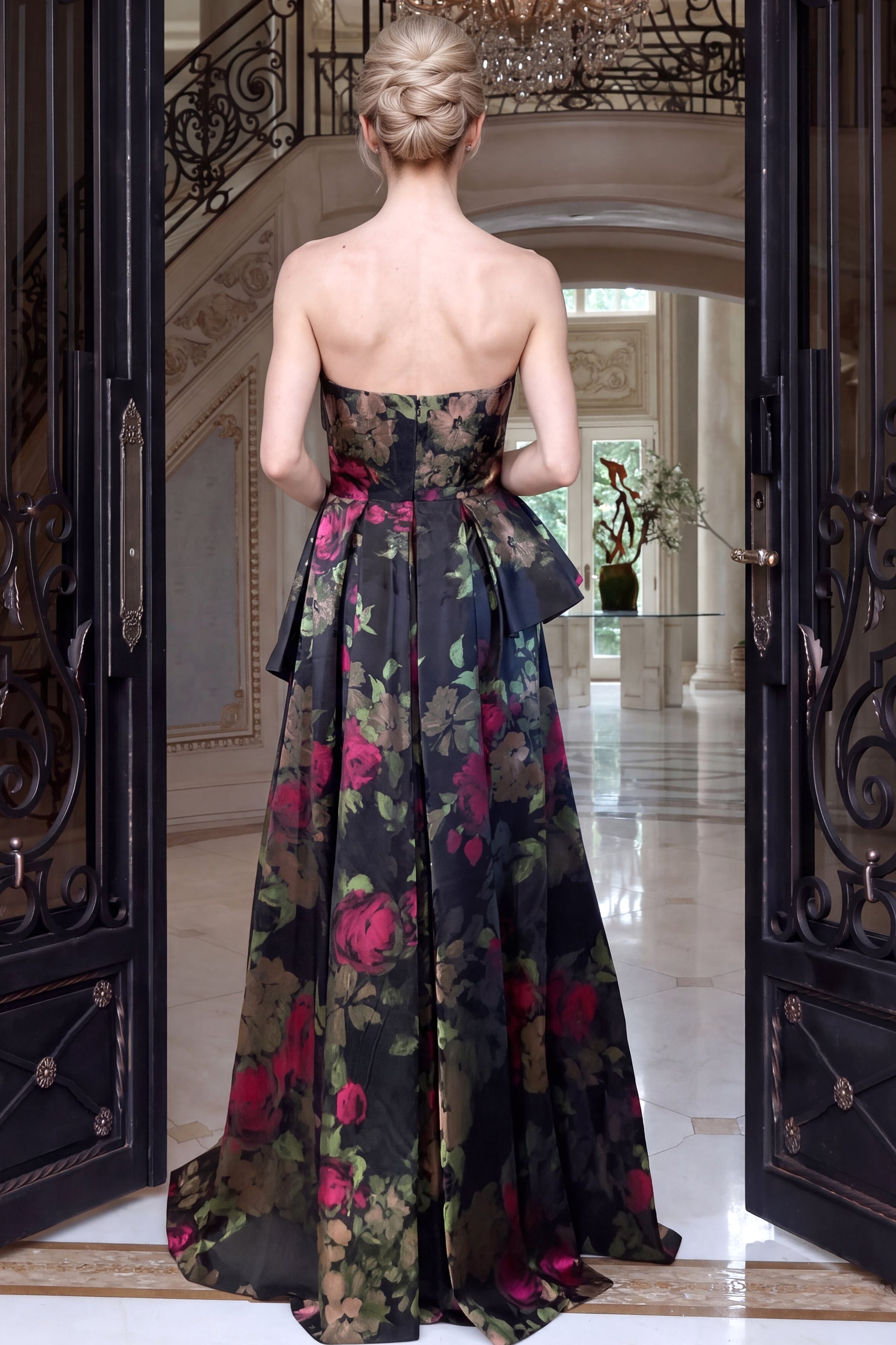 Strapless Curved Neck Floor-Length Satin Prom Ball Gown Jovani 53371