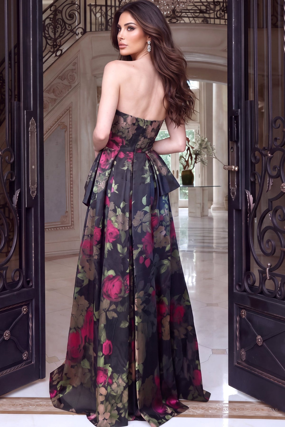 Strapless Curved Neck Floor-Length Satin Prom Ball Gown Jovani 53371