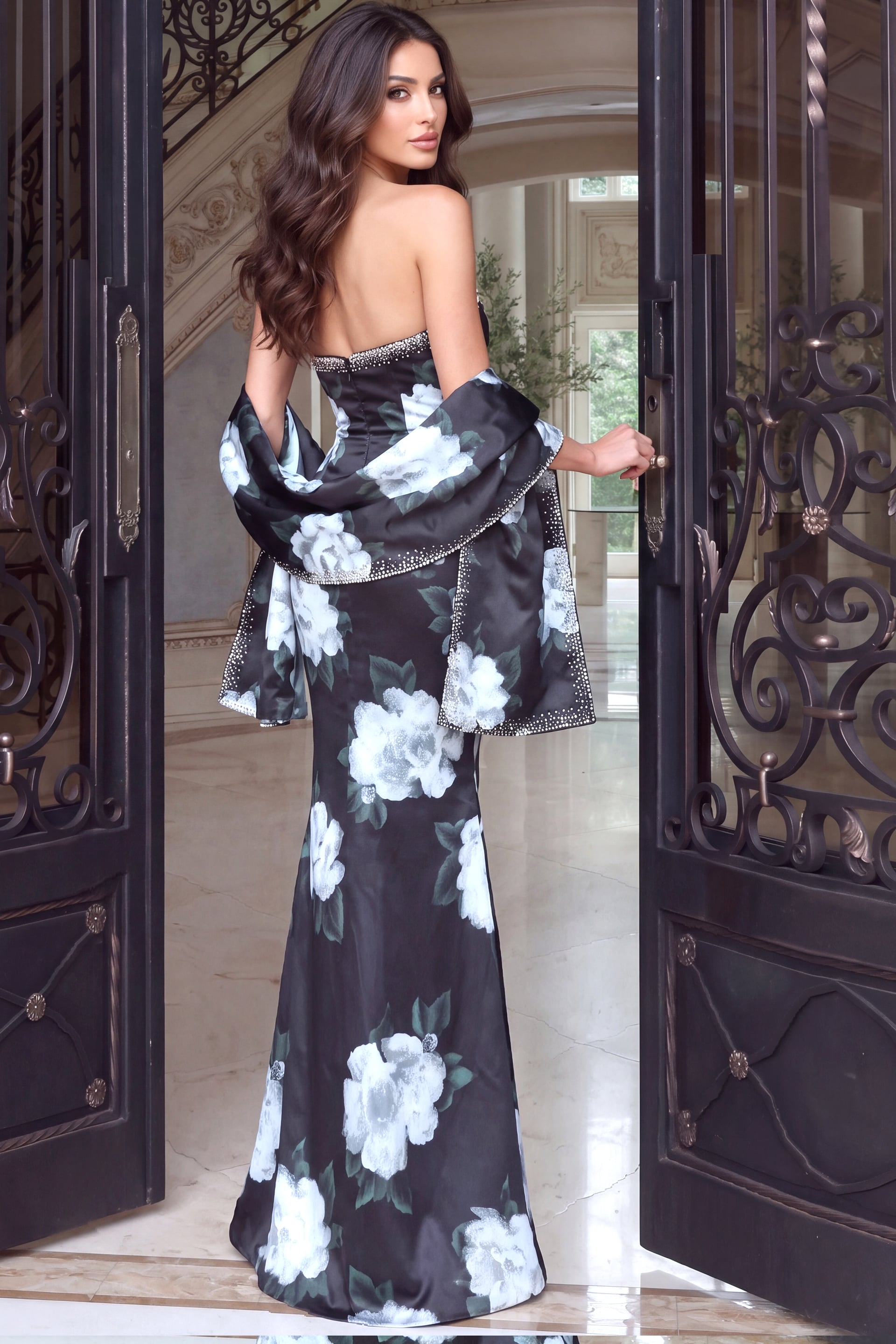 Strapless Curved Neck Floor-Length Satin Prom Mermaid Jovani 53373