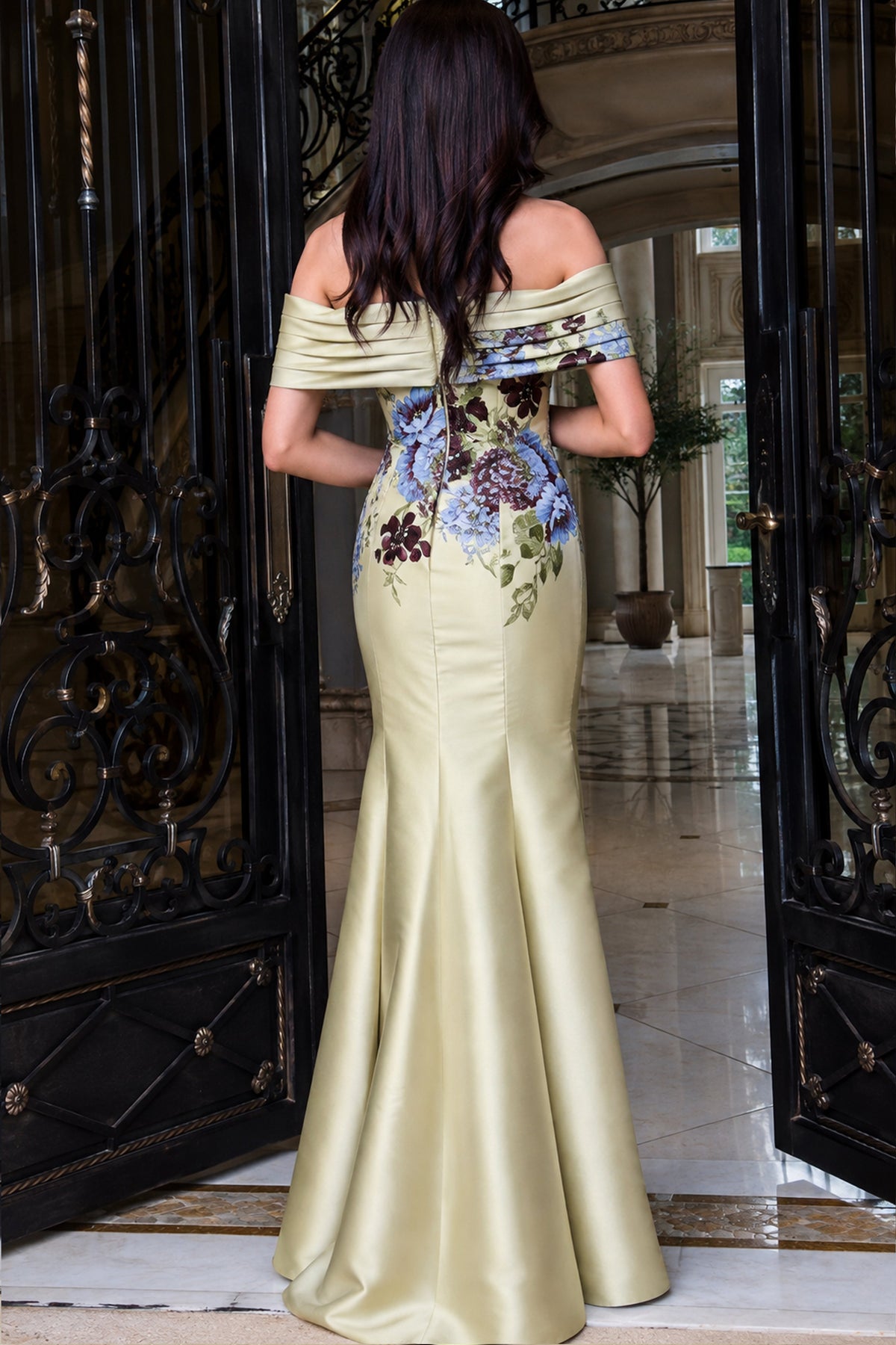 Off-the-Shoulder Floor-Length Satin Formal Mermaid Jovani 53421