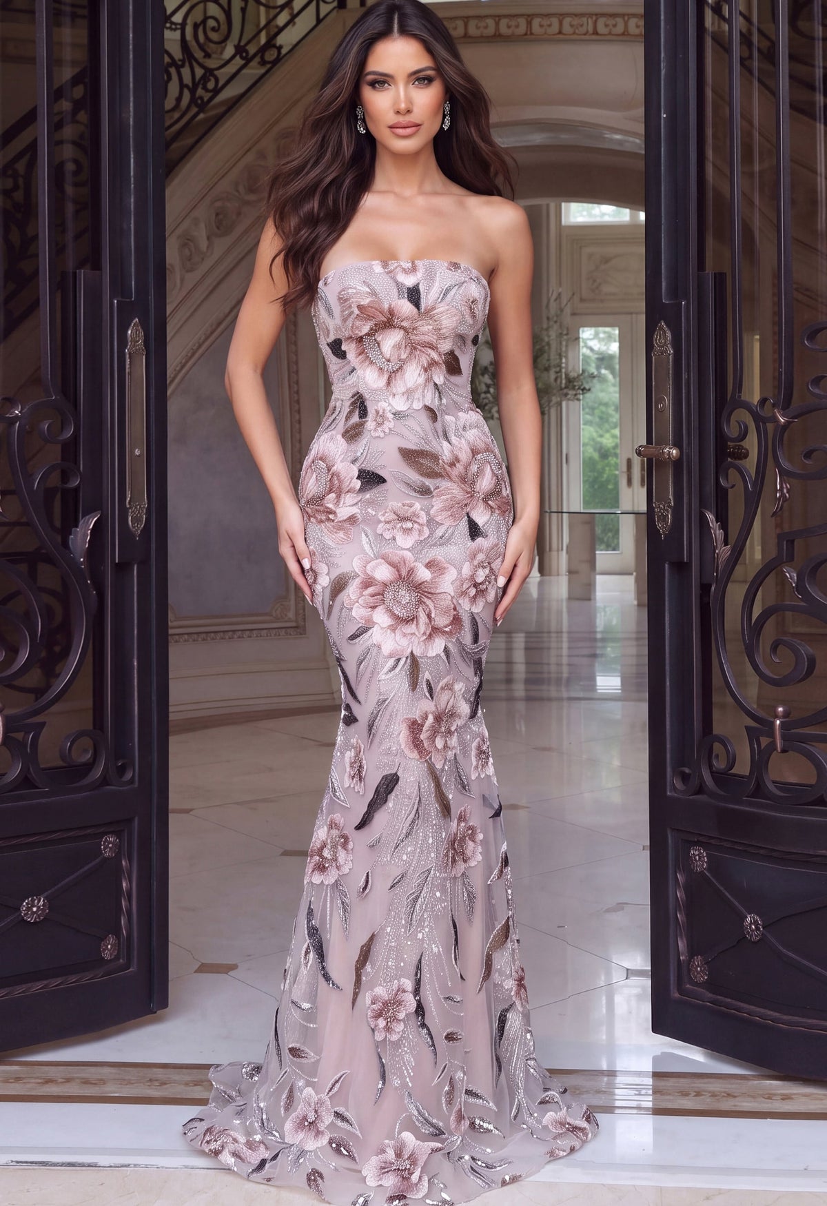Strapless Curved Neck Floor-Length Lace Occasion Mermaid Jovani 53477