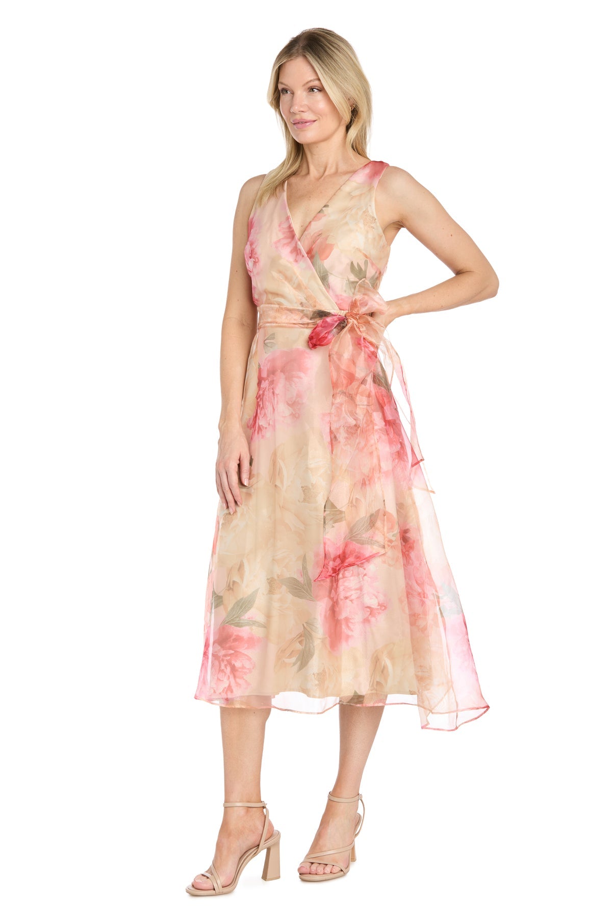 V-Neck Tea-Length Organza Formal A-Line R&M Richards 5384