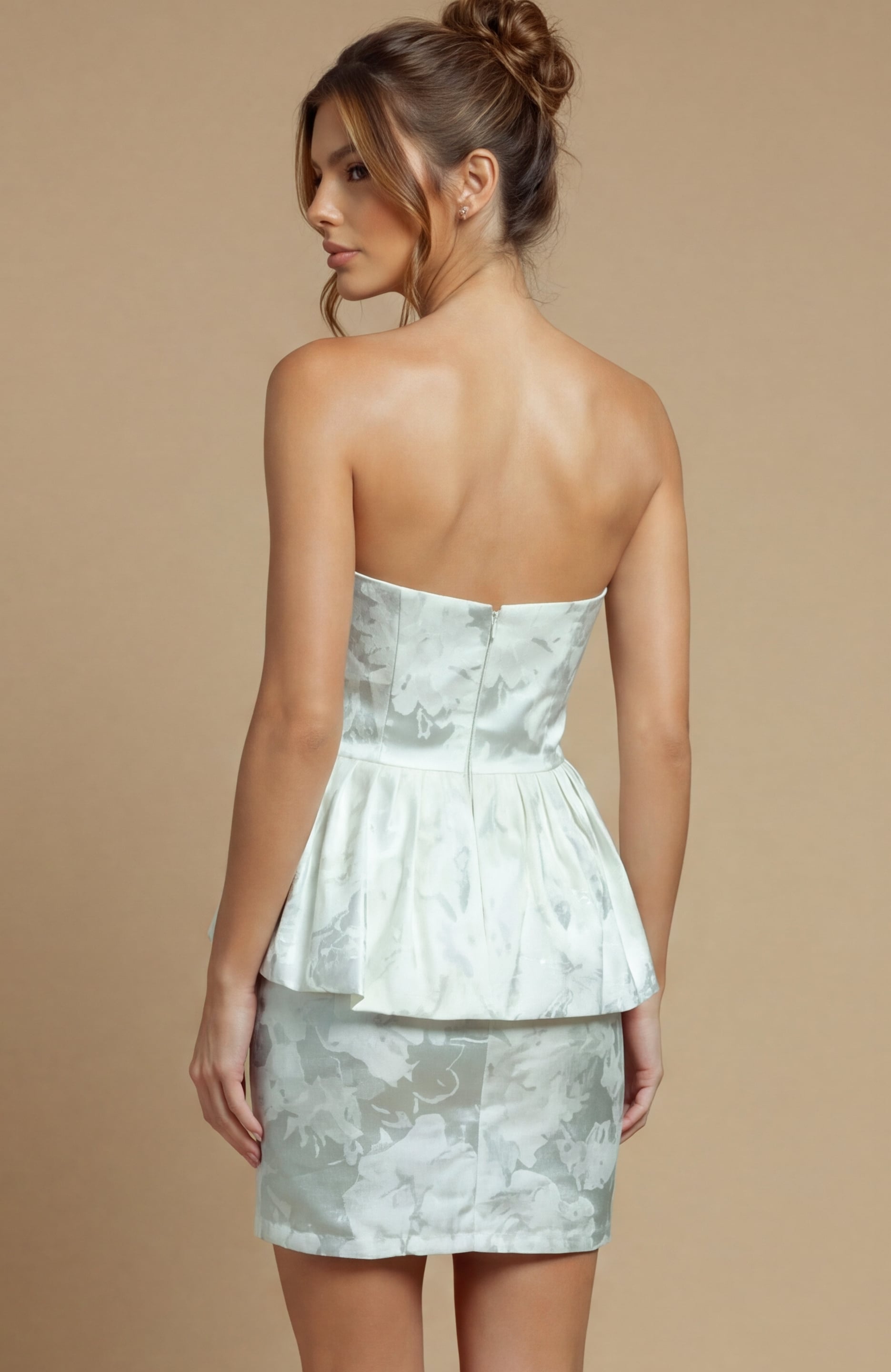 Strapless Curved Neck Mini Short Satin Wedding Bodycon Jovani 53952