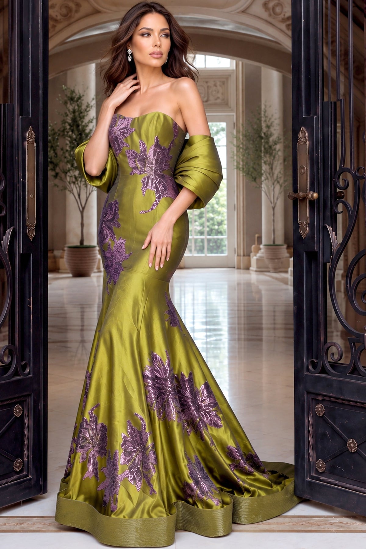 Off-the-Shoulder Floor-Length Satin Formal Mermaid Jovani 54041
