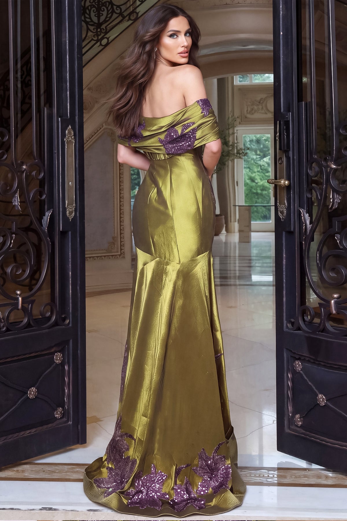 Off-the-Shoulder Floor-Length Satin Formal Mermaid Jovani 54041