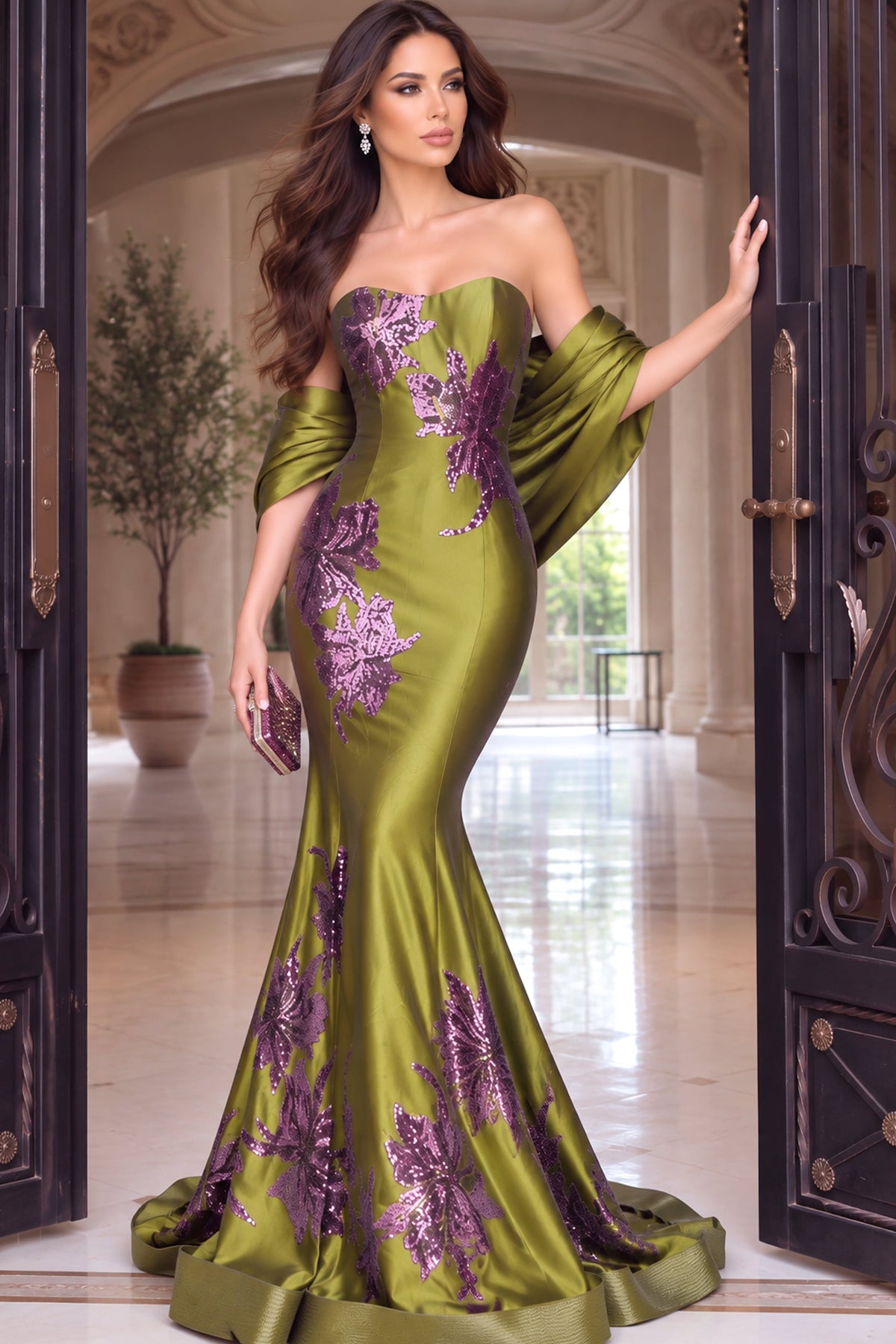 Off-the-Shoulder Floor-Length Satin Formal Mermaid Jovani 54041