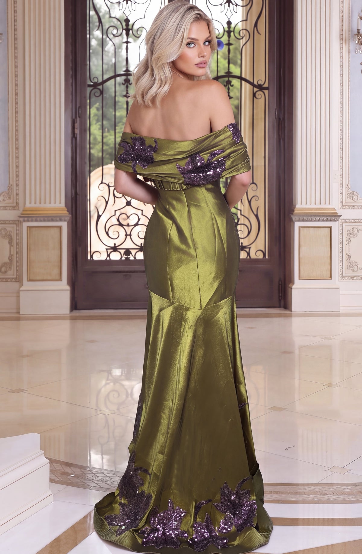 Off-the-Shoulder Floor-Length Satin Formal Mermaid Jovani 54041
