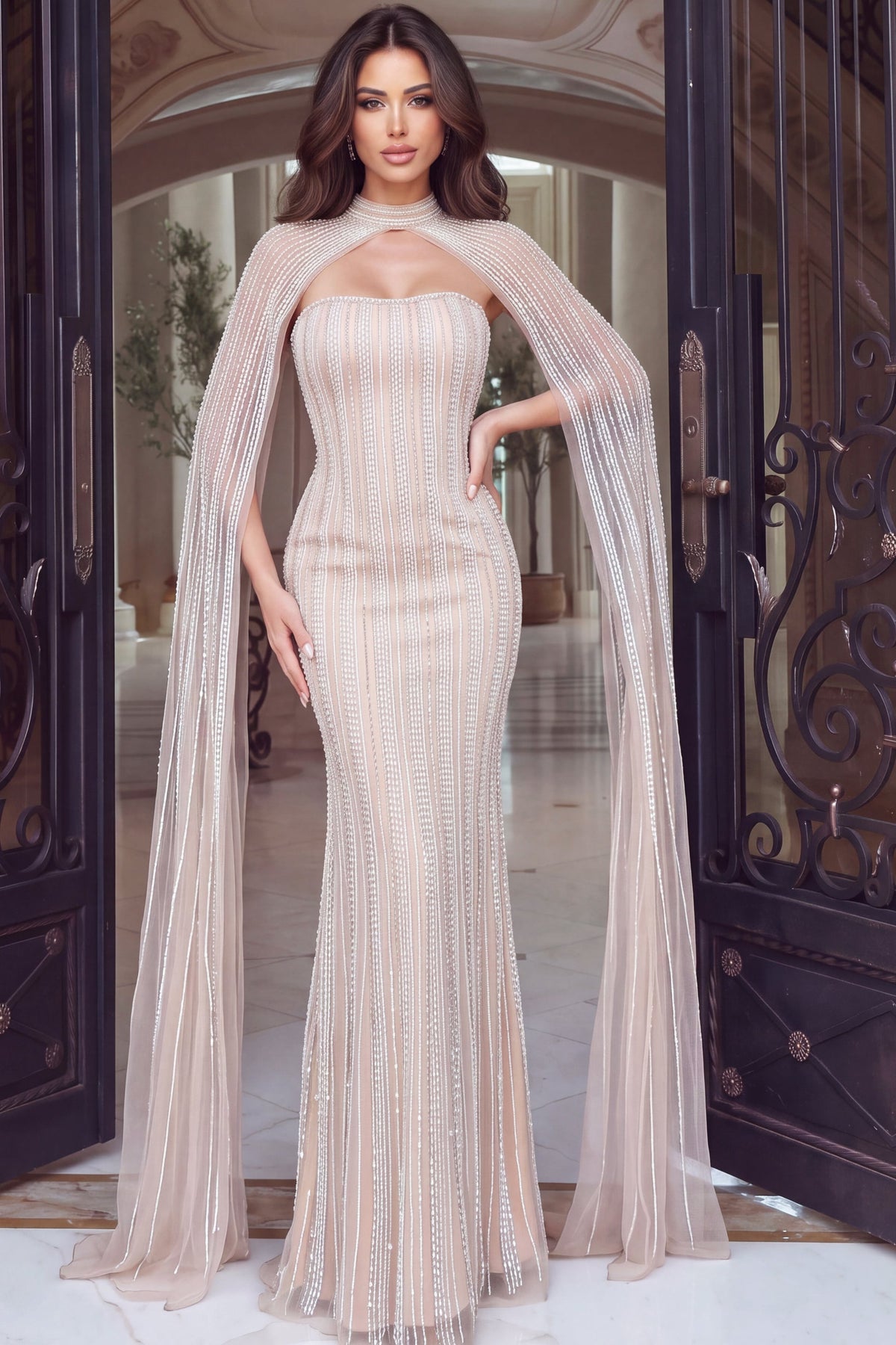 Strapless Curved Neck Floor-Length Sequin Formal Mermaid Jovani 54079