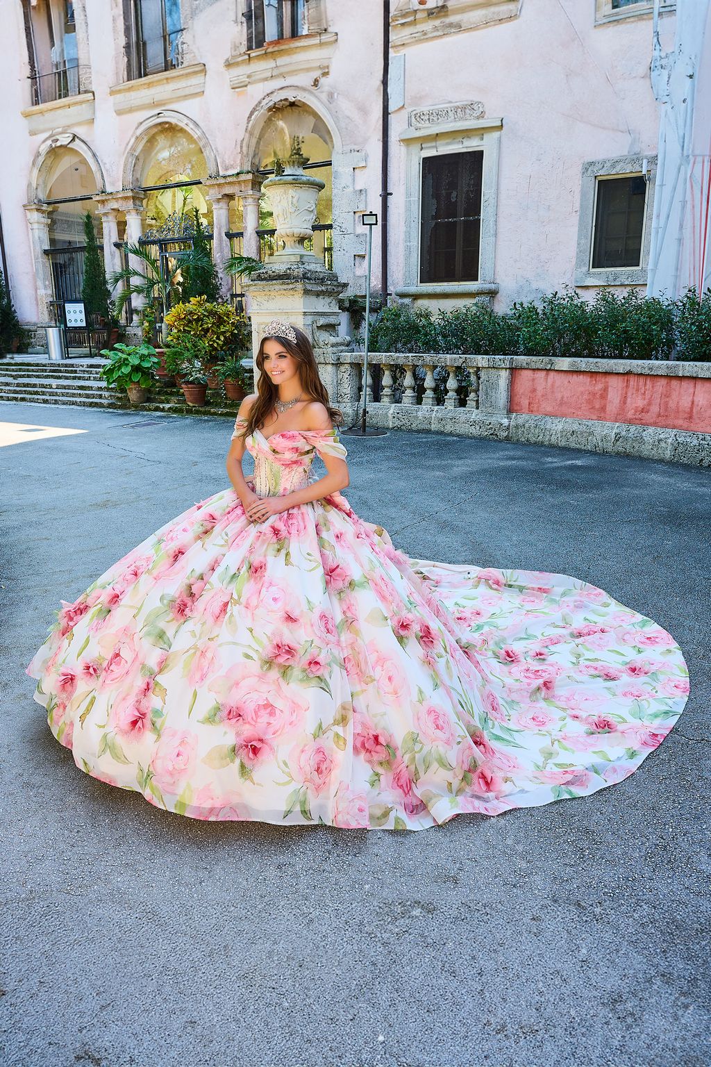 Quinceniera Dresses Floral Ball Gown Long Quinceanera Dress Rose