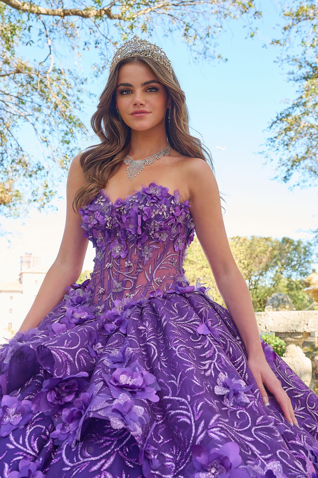 Quinceniera Dresses Long 3D Floral A Line Sweet 16 Quinceanera Dress Purple