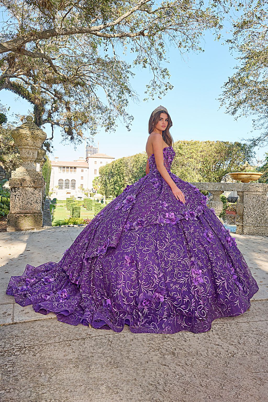 Quinceniera Dresses Long 3D Floral A Line Sweet 16 Quinceanera Dress Purple