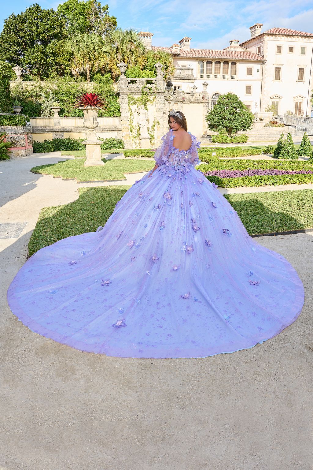 Quinceniera Dresses Long 3D Floral Glitter Ball Gown Quinceanera Dress Lilac/Light Blue