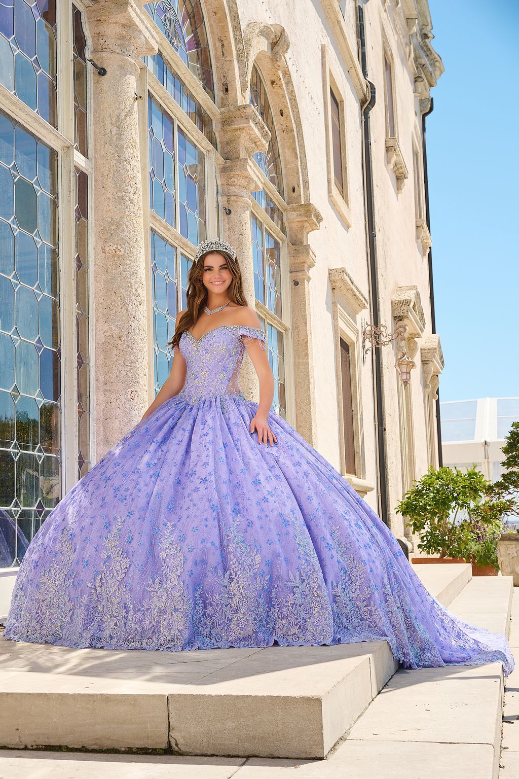 Quinceniera Dresses Floral Glitter Long Ball Gown Quinceanera Dress Lilac