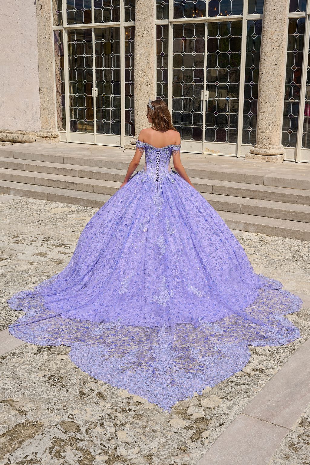 Quinceniera Dresses Floral Glitter Long Ball Gown Quinceanera Dress Lilac
