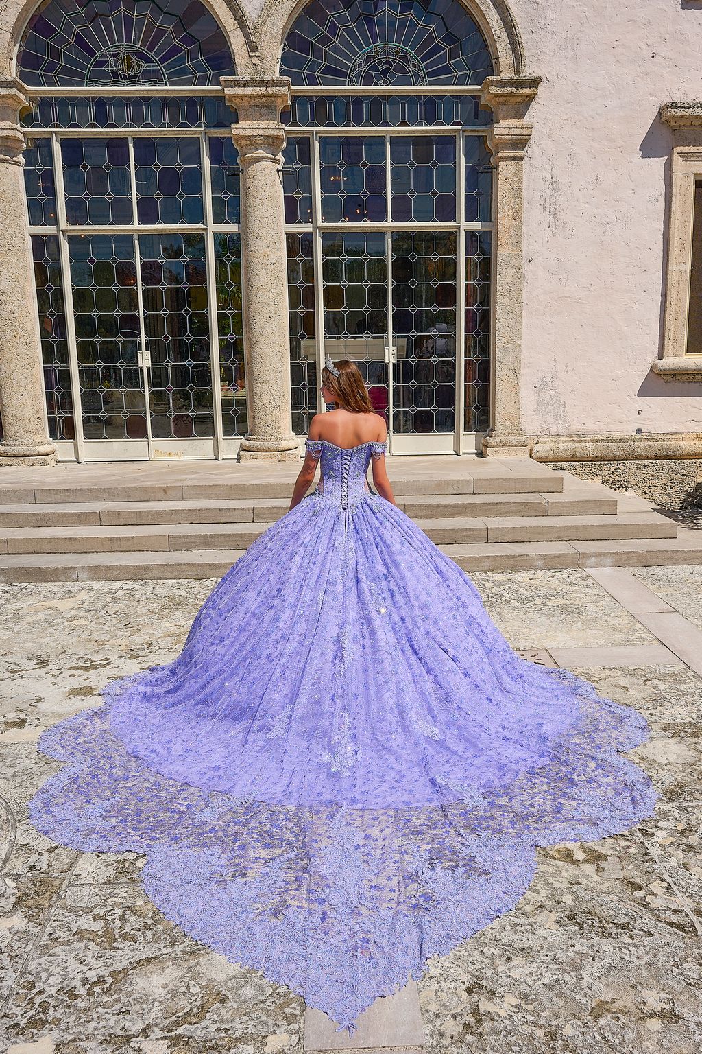 Quinceniera Dresses Floral Glitter Long Ball Gown Quinceanera Dress Lilac