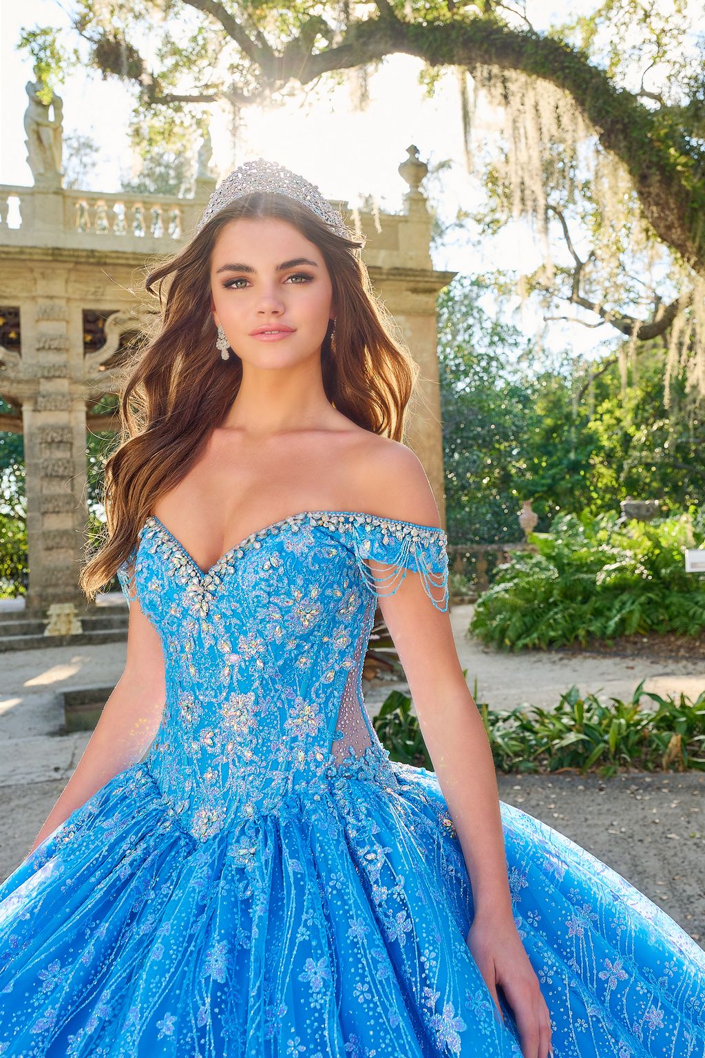Quinceniera Dresses Floral Glitter Long Ball Gown Quinceanera Dress Turquoise