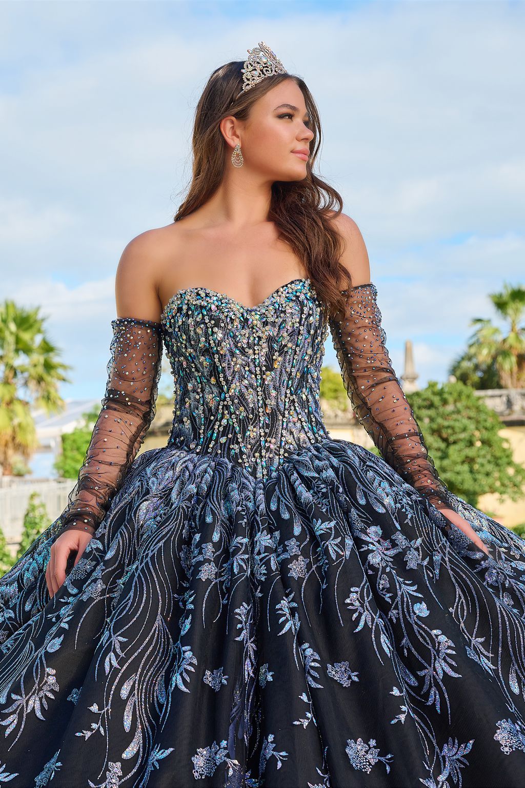 Quinceniera Dresses Beaded A Line Long Ball Gown Quinceanera Dress Black