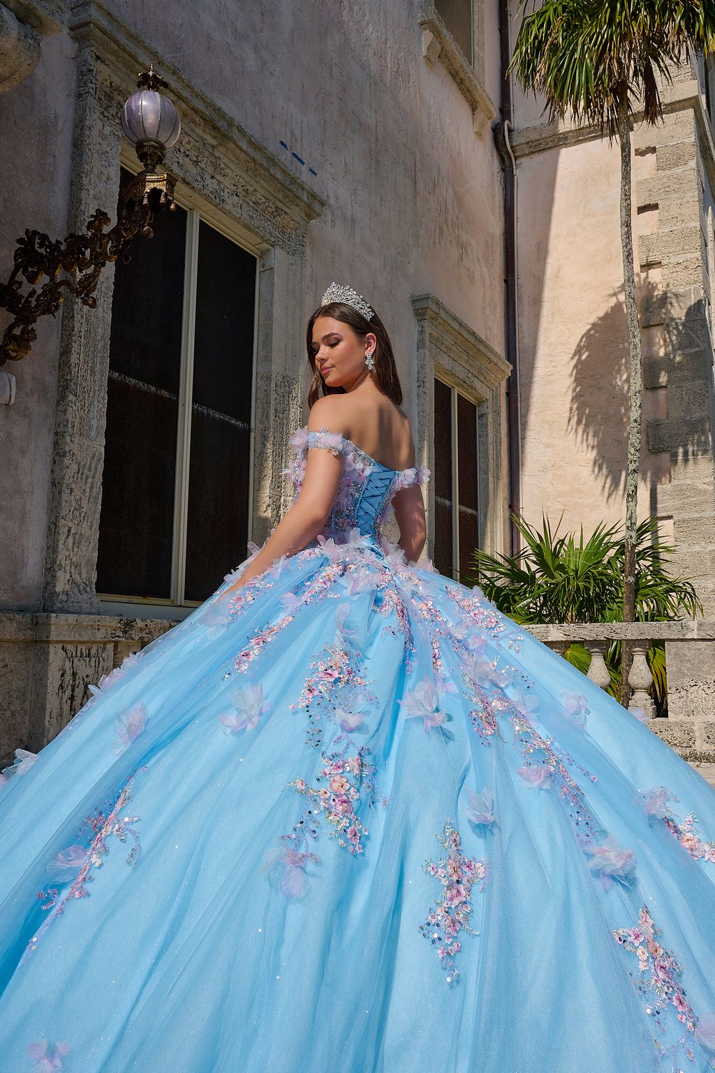 Quinceniera Dresses Long 3D Floral Ball Gown Quinceanera Dress Light Blue/Multi