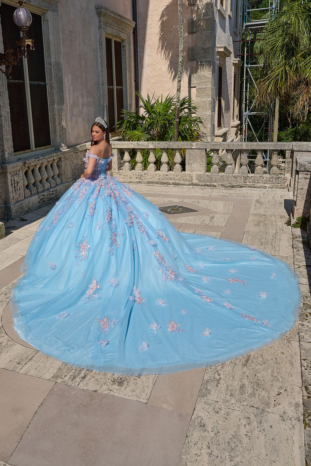 Quinceniera Dresses Long 3D Floral Ball Gown Quinceanera Dress Light Blue/Multi