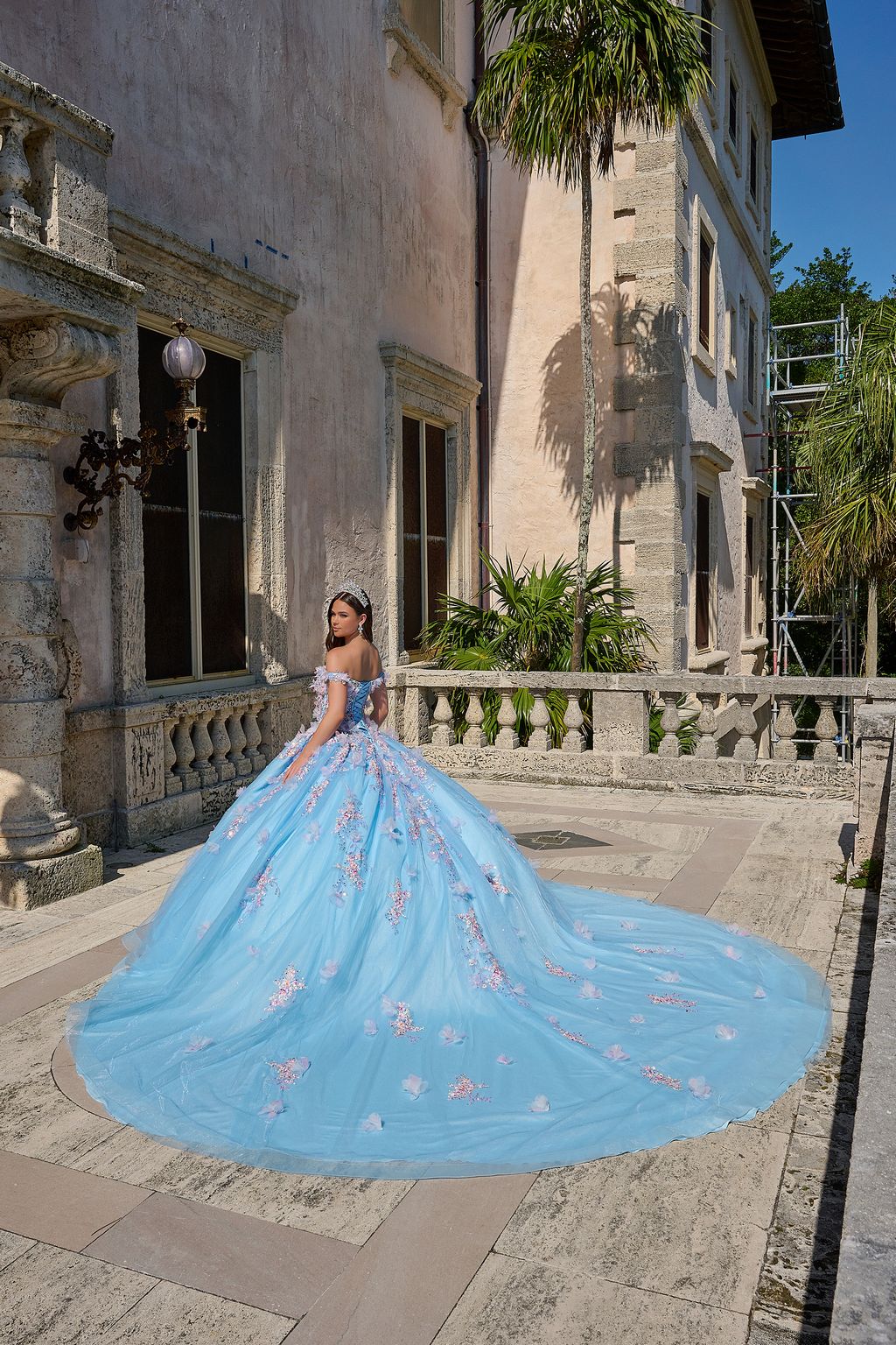 Quinceniera Dresses Long 3D Floral Ball Gown Quinceanera Dress Light Blue/Multi