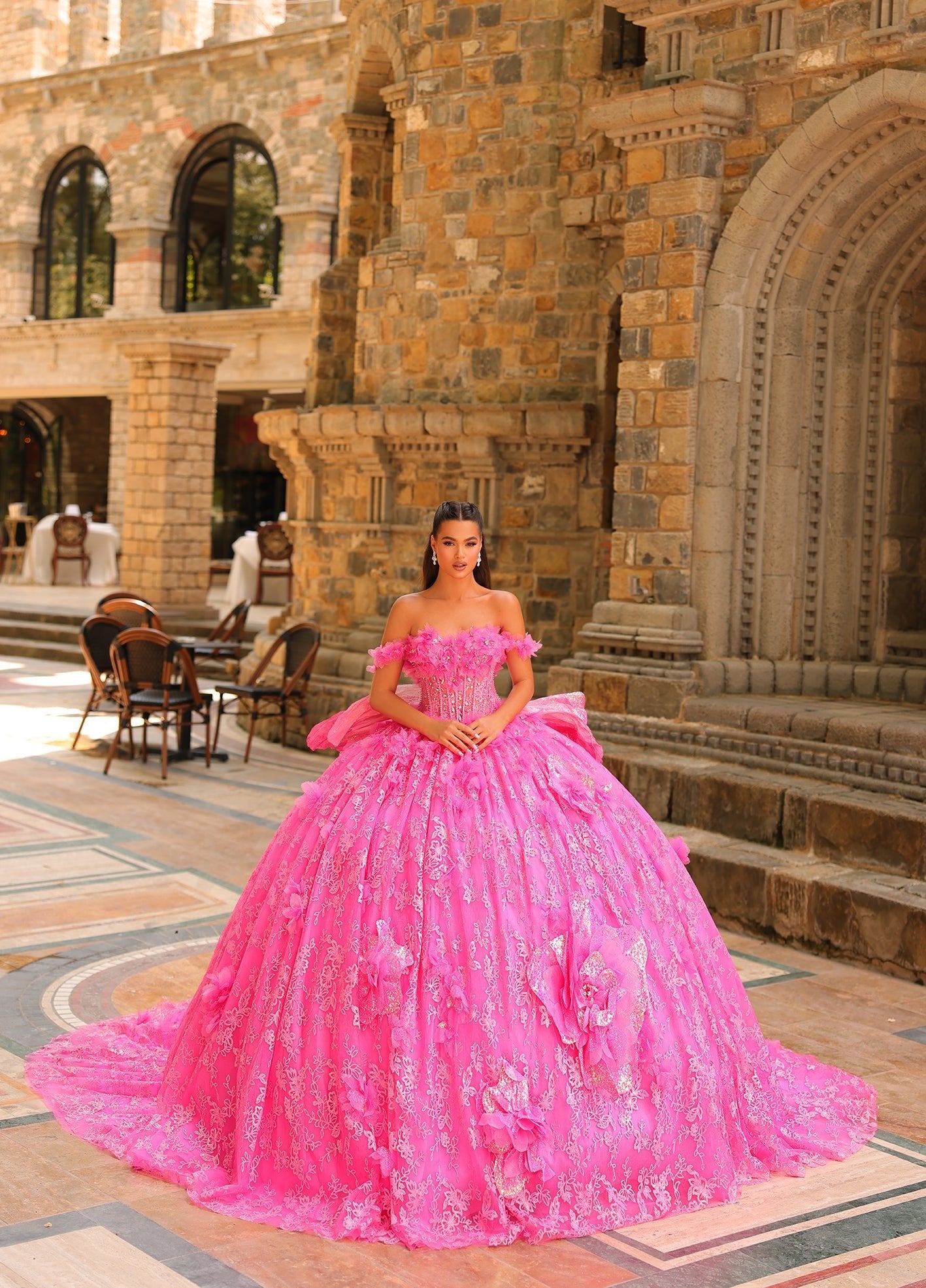 Quinceanera Dresses Long Ball Gown Glitter Quinceanera Dress Fuchsia