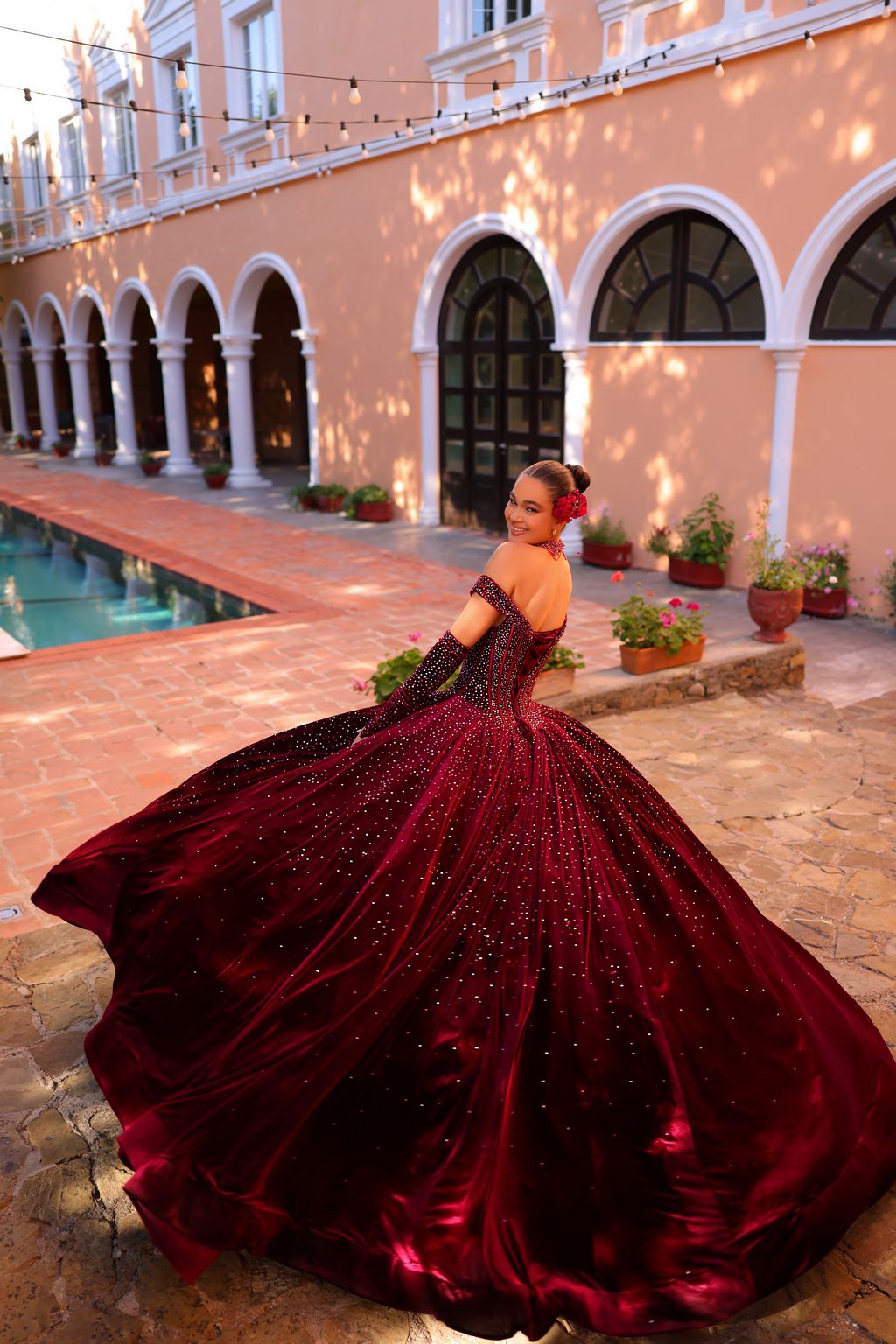 Quinceniera Dresses Long Beaded Velvet Ball Gown Quinceanera Dress Wine