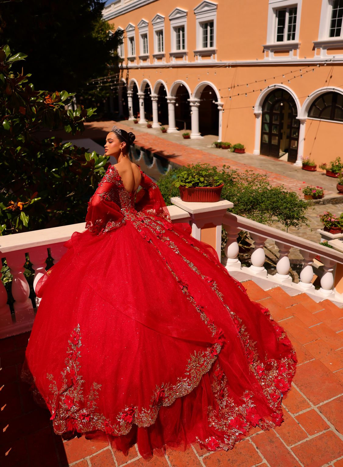 Quinceniera Dresses Long Bell Ruffle Ball Gown Quinceanera Dress Red