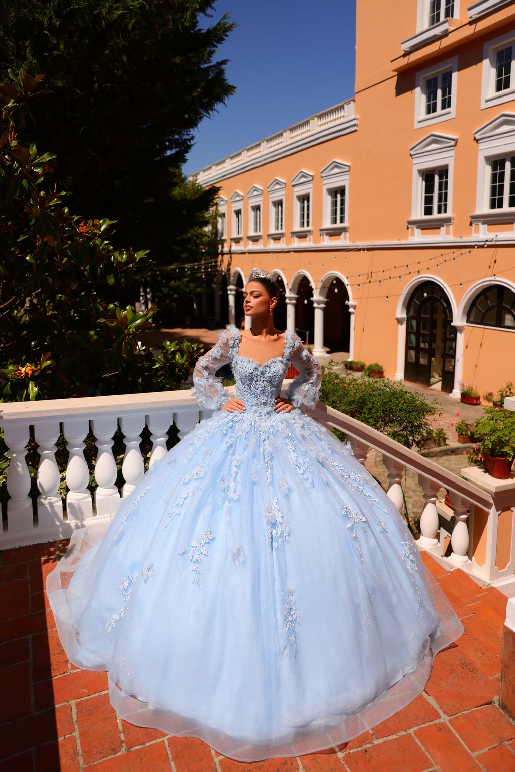 Quinceniera Dresses Long Ball Gown Glitter Quinceanera Dress Light Blue