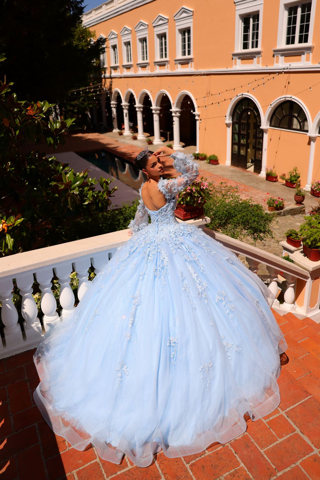 Quinceniera Dresses Long Ball Gown Glitter Quinceanera Dress Light Blue