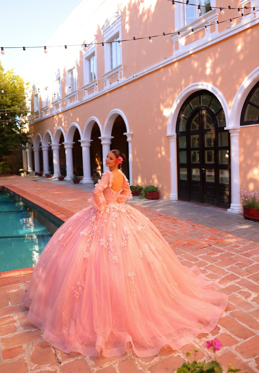 Quinceniera Dresses Long Ball Gown Glitter Quinceanera Dress Blush
