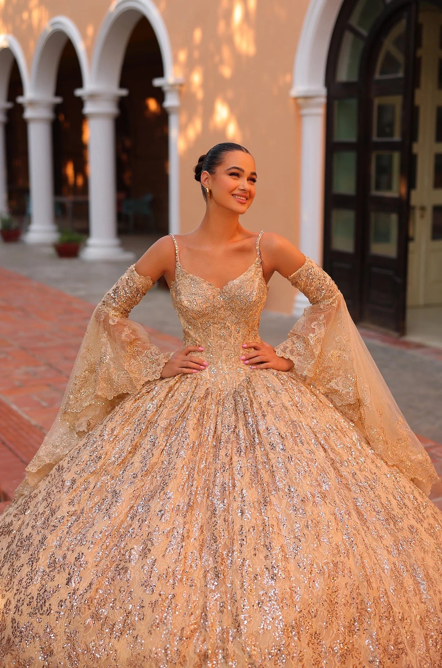 Quinceniera Dresses Long Glitter Ball Gown Quinceanera Dress Gold