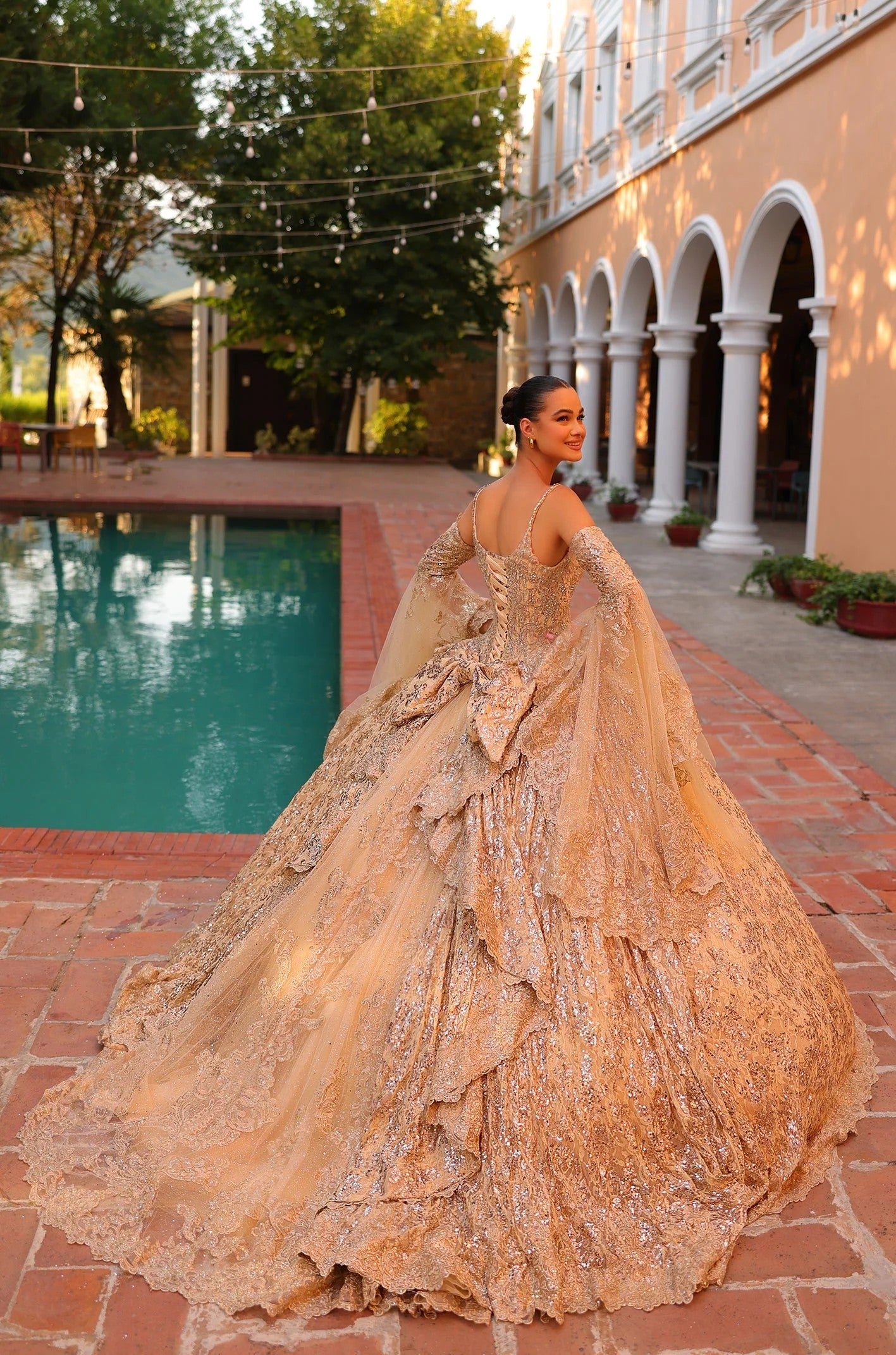 Quinceniera Dresses Long Glitter Ball Gown Quinceanera Dress Gold