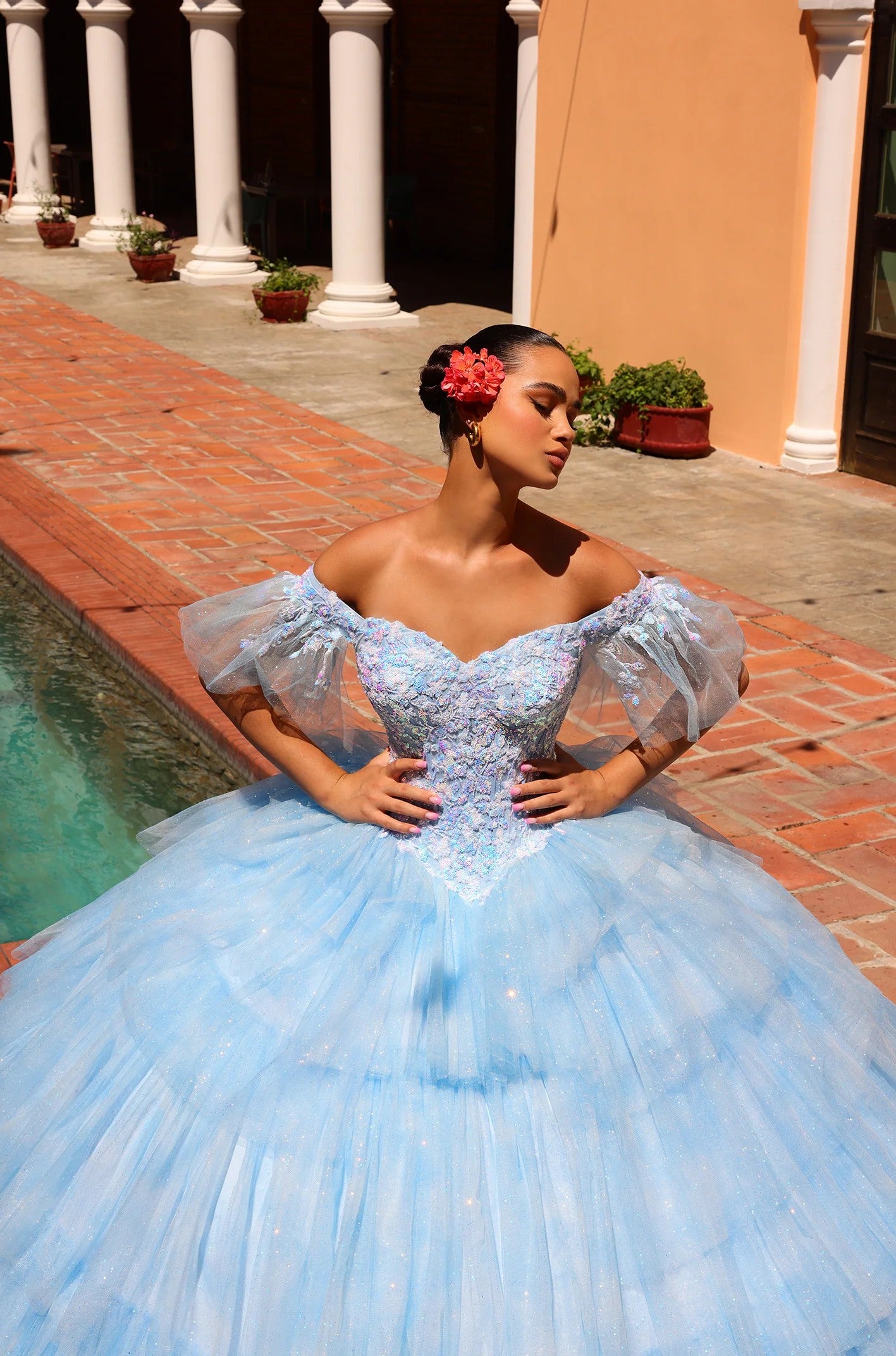 Quinceniera Dresses Glitter Ball Gown Sweet 16 Long Quinceanera Dress Light Blue