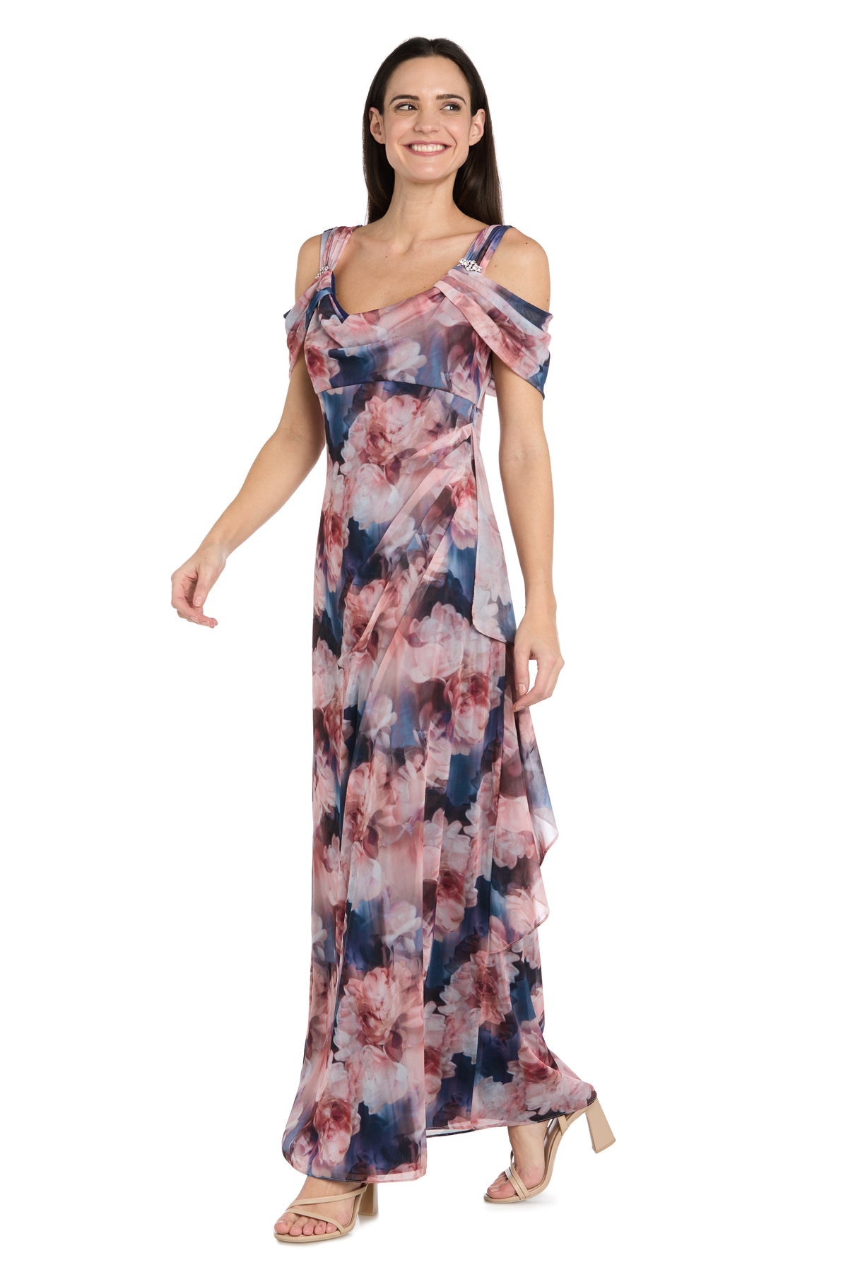 Cold-Shoulder Floor-Length Chiffon Formal Sheath/Column R&M Richards 5438