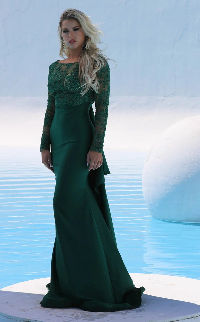 Formal Dresses Long Sleeve Lace Formal Fitted Evening Dress Hunter