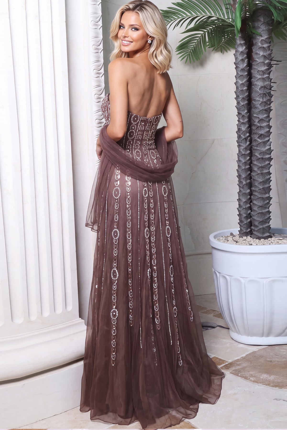 Strapless Straight Neck Floor-Length Tulle Prom A-Line Jovani 54895