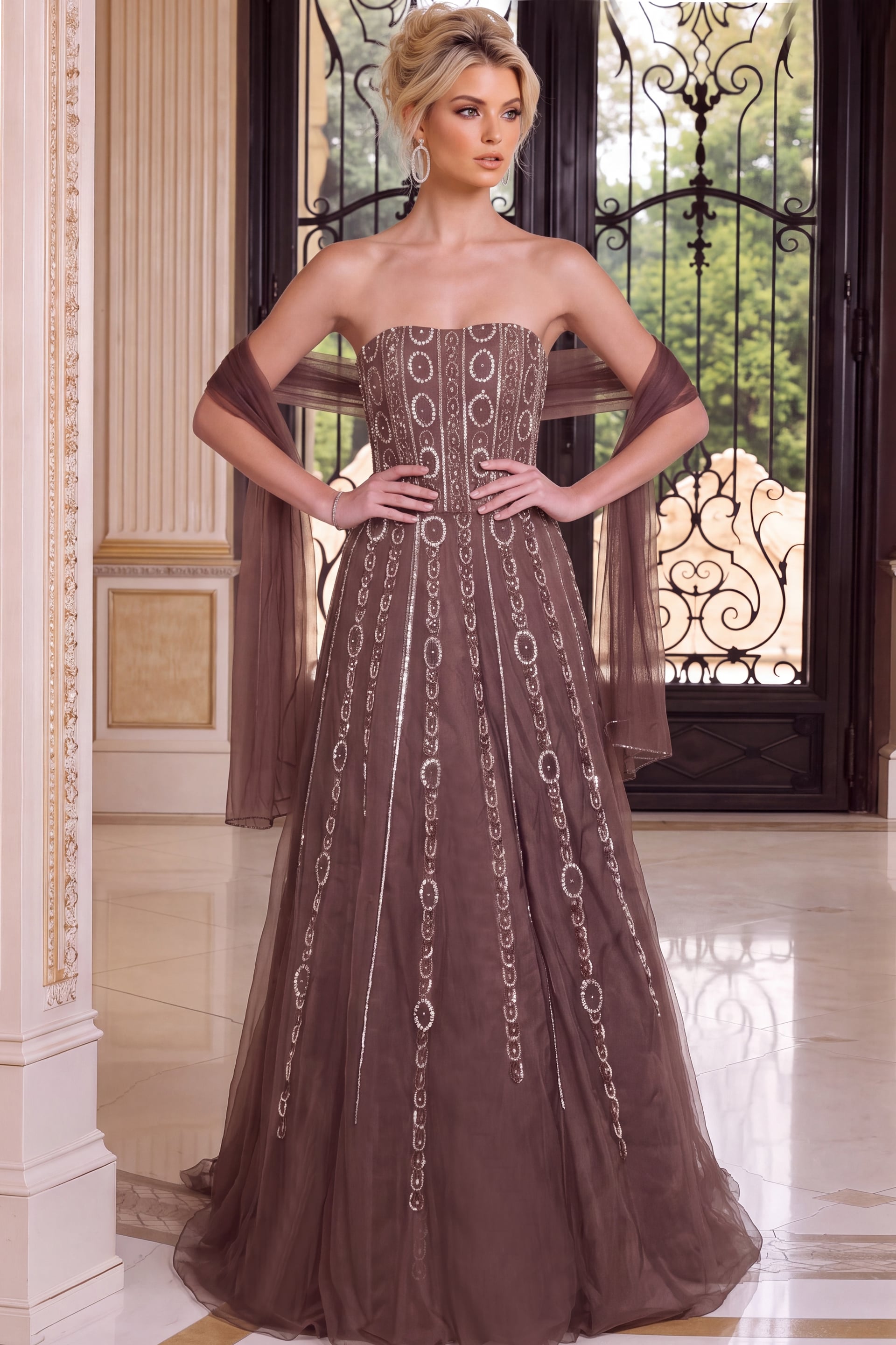 Strapless Straight Neck Floor-Length Tulle Prom A-Line Jovani 54895