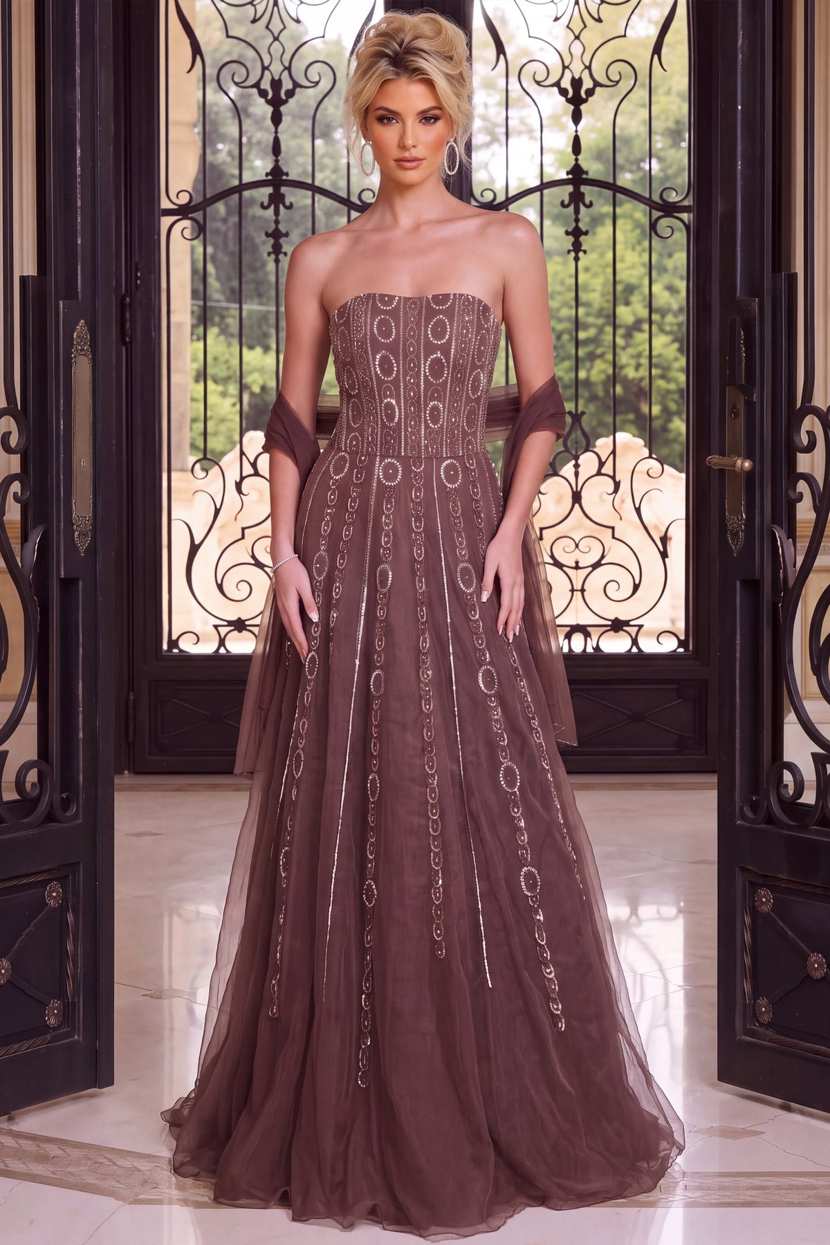 Strapless Straight Neck Floor-Length Tulle Prom A-Line Jovani 54895