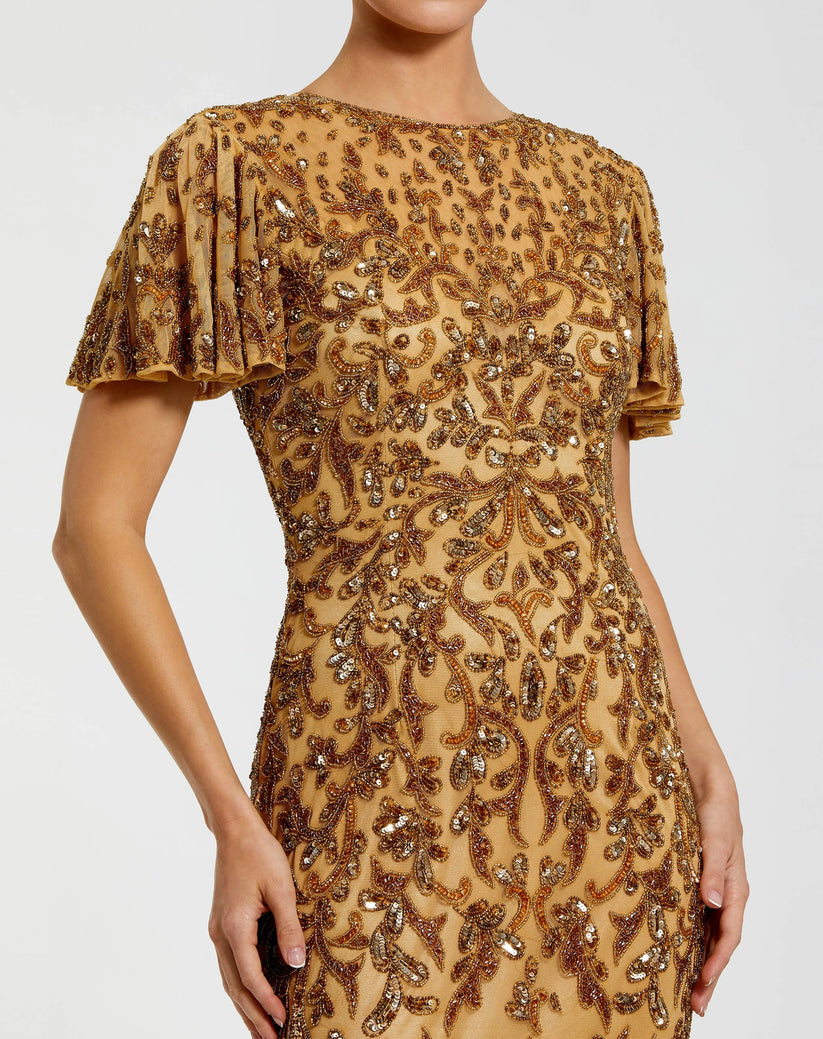 Mother of the Bride Dresses Formal Long Beaded Mother of the Bride Dress Nude Gold