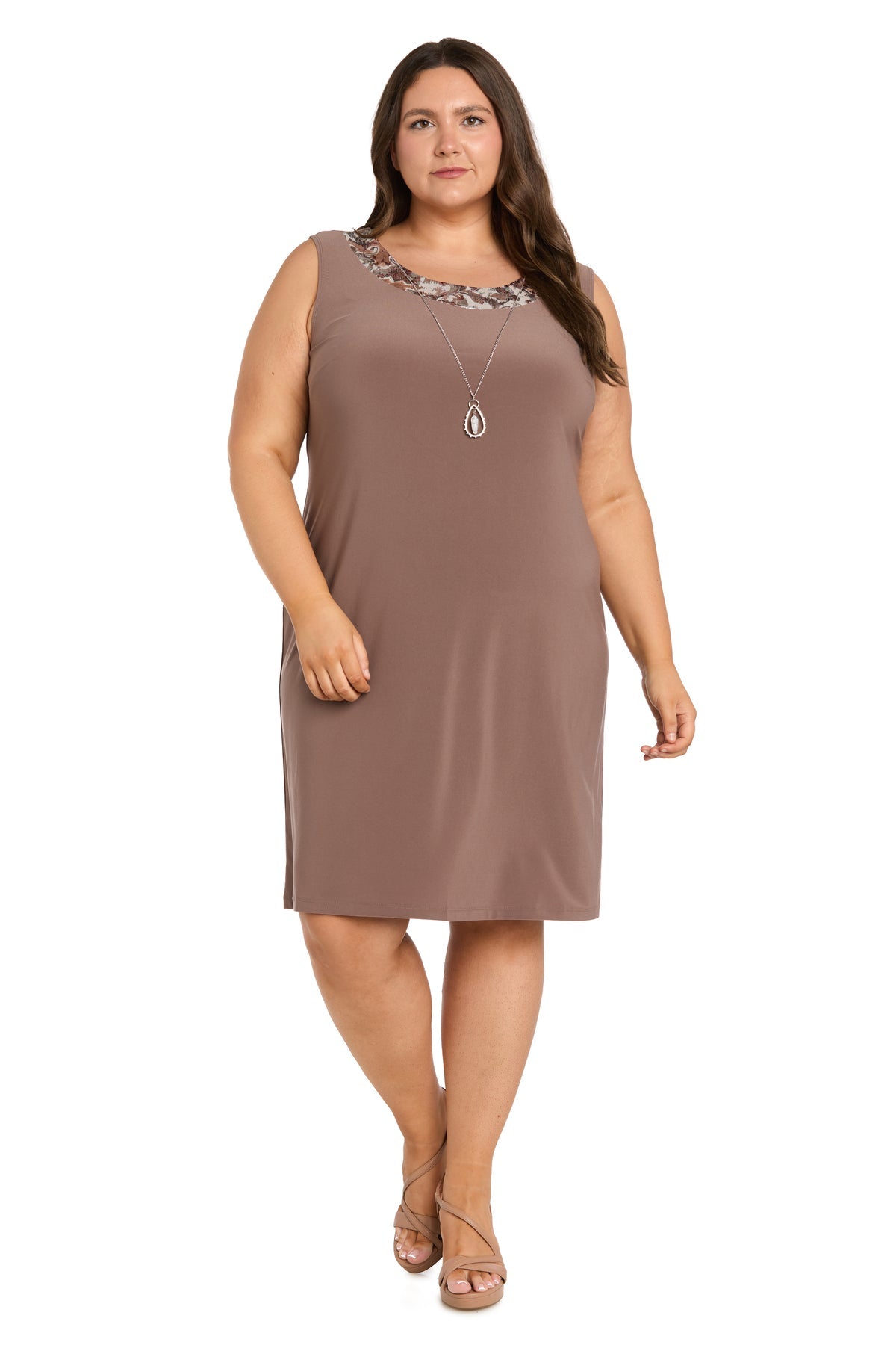 Mushroom R&M Richards 5496W Scoop-Neck Knee-Length Jersey Cocktail Metallic Dress